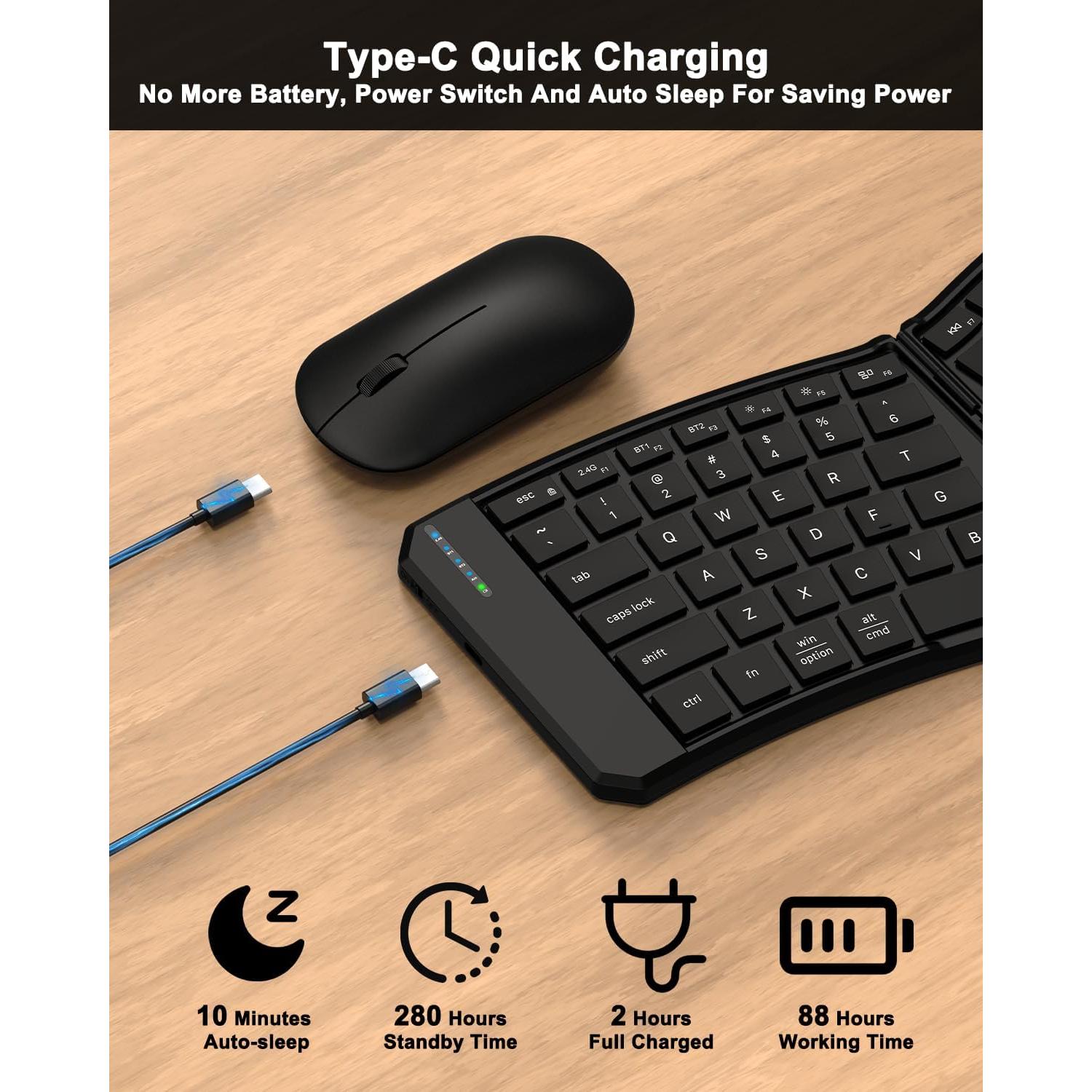 Teclado y Ratón Plegable Ergonómico EDJO Bluetooth 5.0