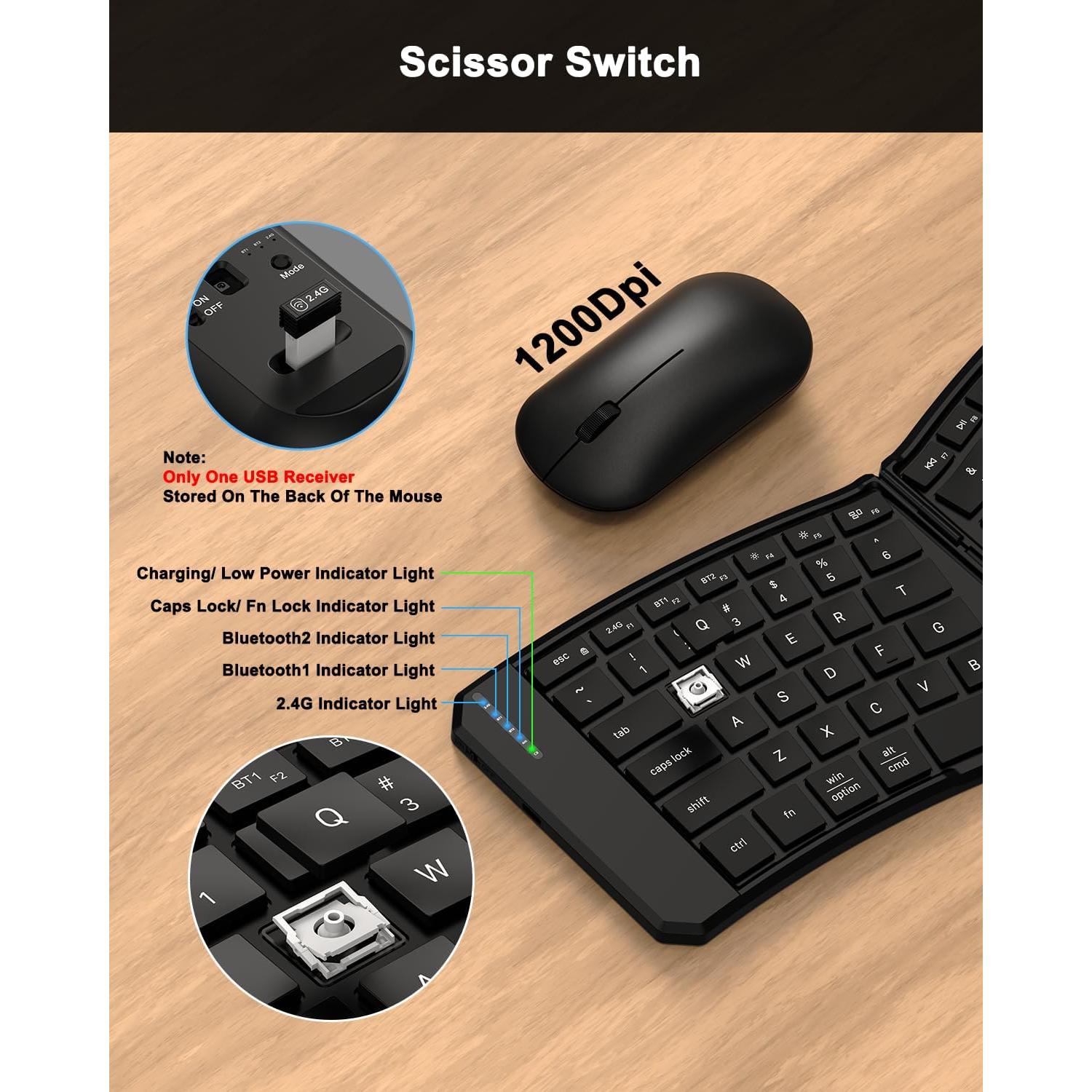 Teclado y Ratón Plegable Ergonómico EDJO Bluetooth 5.0