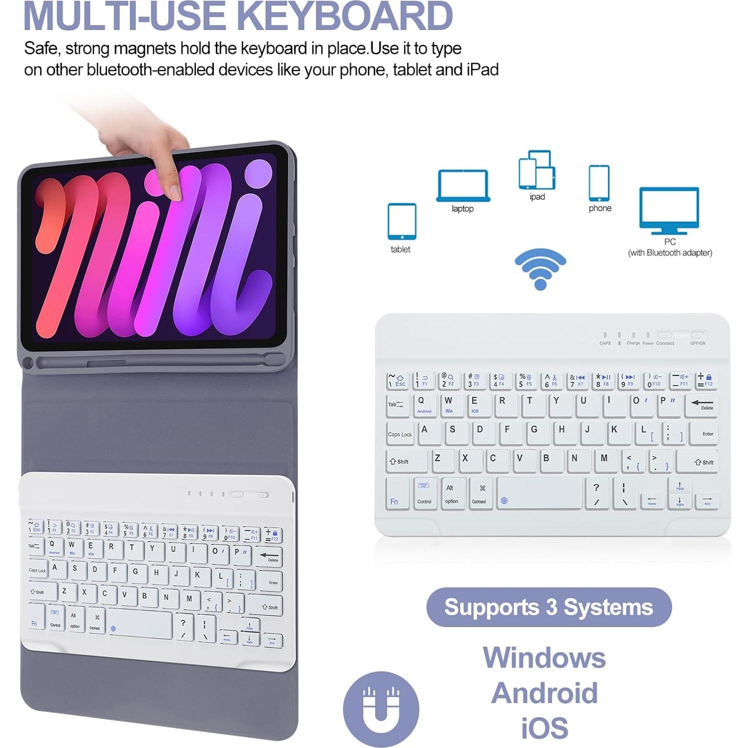 Funda Teclado Boriyuan para iPad Mini 6 2021 8.3" Lavanda