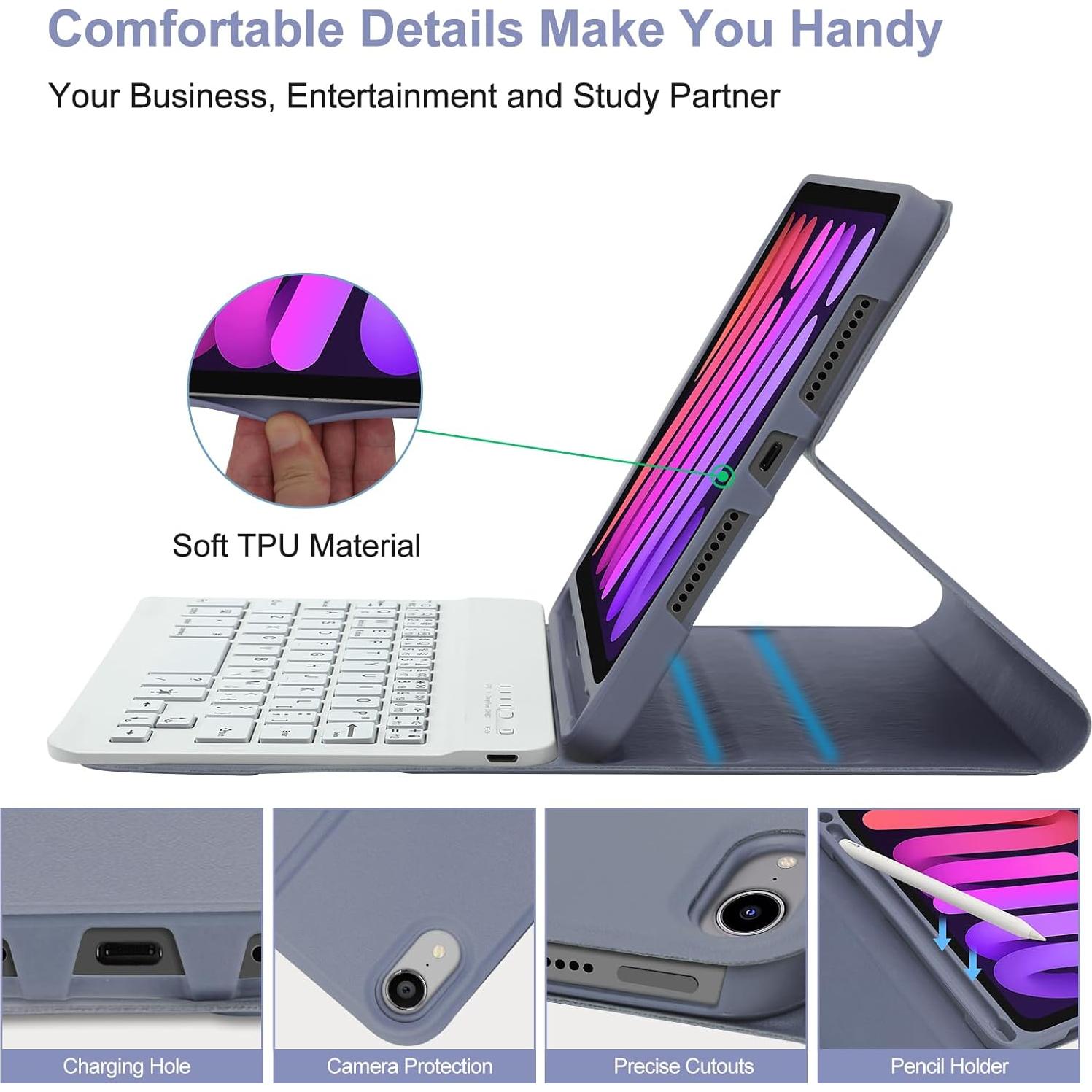 Funda Teclado Boriyuan para iPad Mini 6 2021 8.3" Lavanda