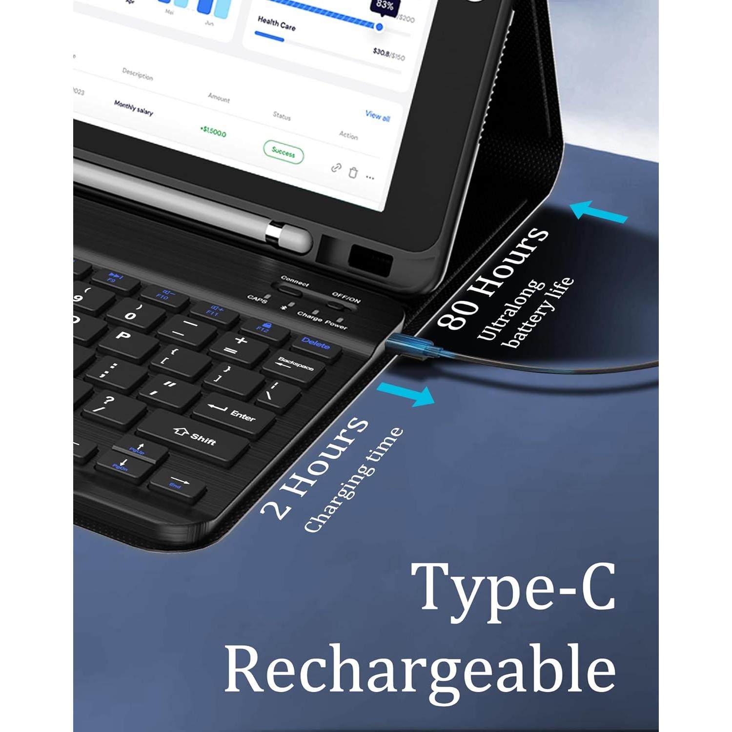 Funda D DINGRICH con teclado para iPad 10.2 9ª/8ª/7ª gen