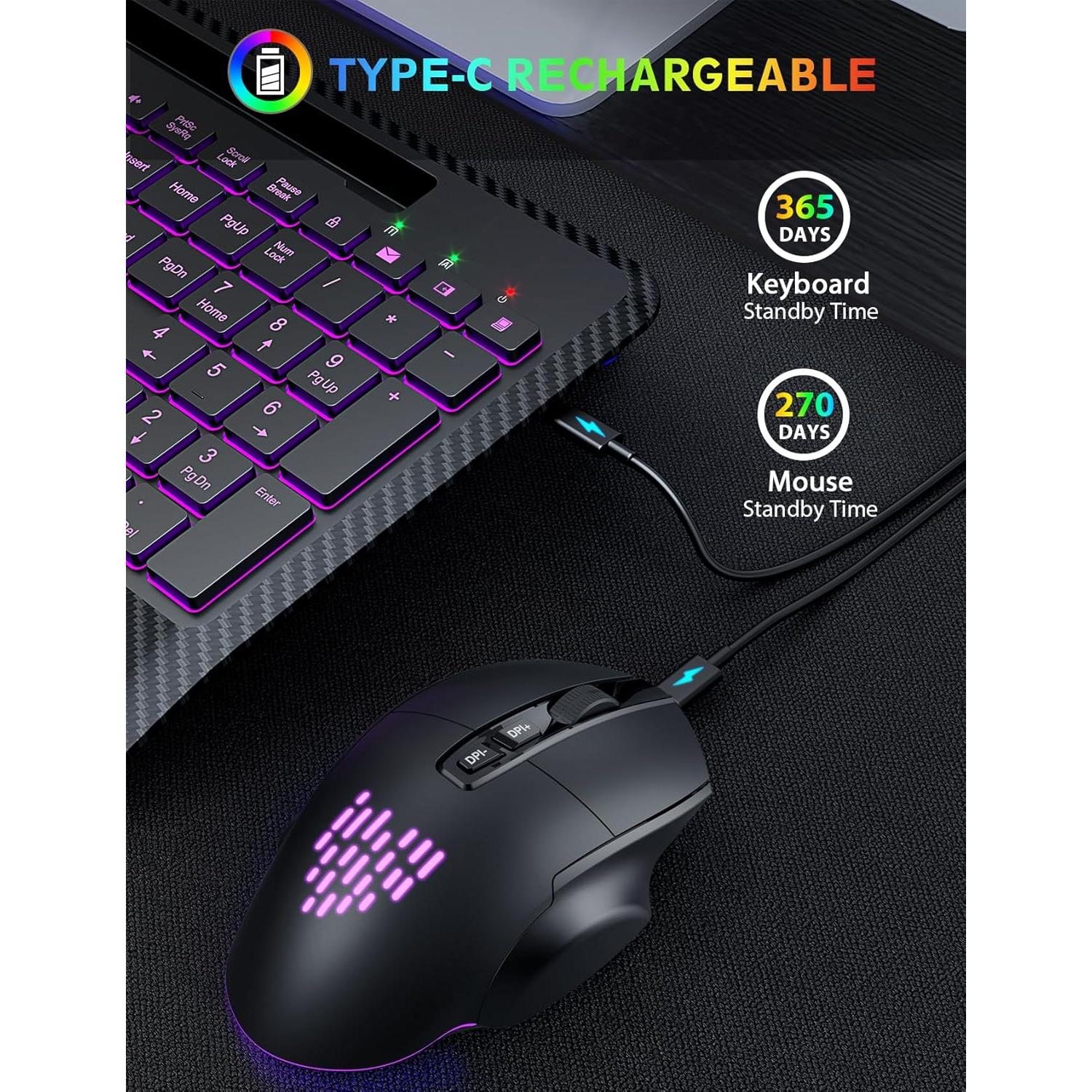 Combo Teclado y Ratón Inalámbricos SABLUTE Negro Ergonómico