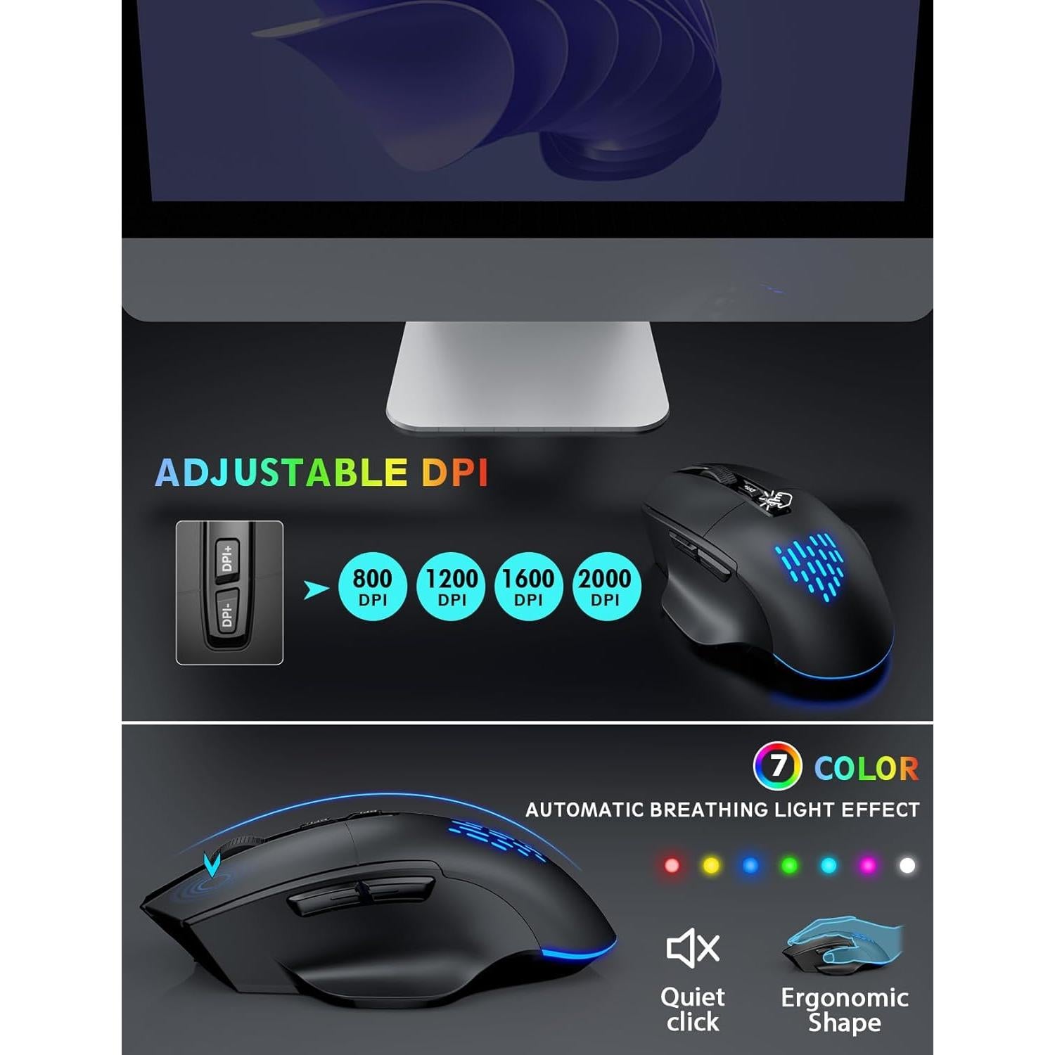 Combo Teclado y Ratón Inalámbricos SABLUTE Negro Ergonómico