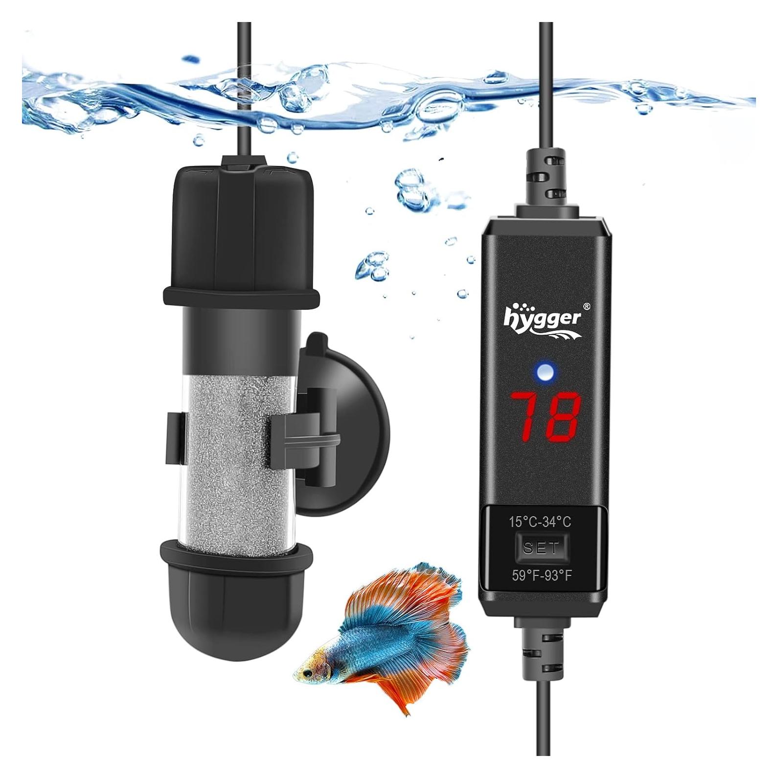 Calentador de Acuario Hygger 10W Sumergible con Pantalla LED