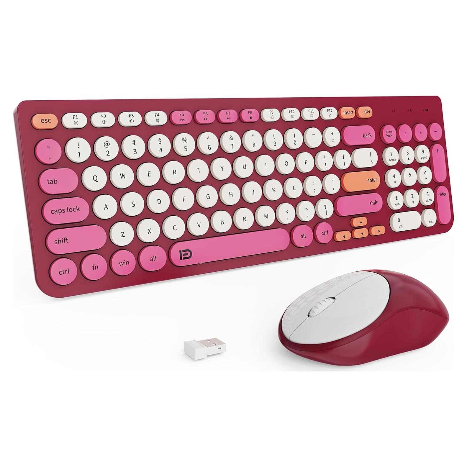 Conjunto Teclado y Ratón Inalámbrico TKVPJYYI Rojo Rosa