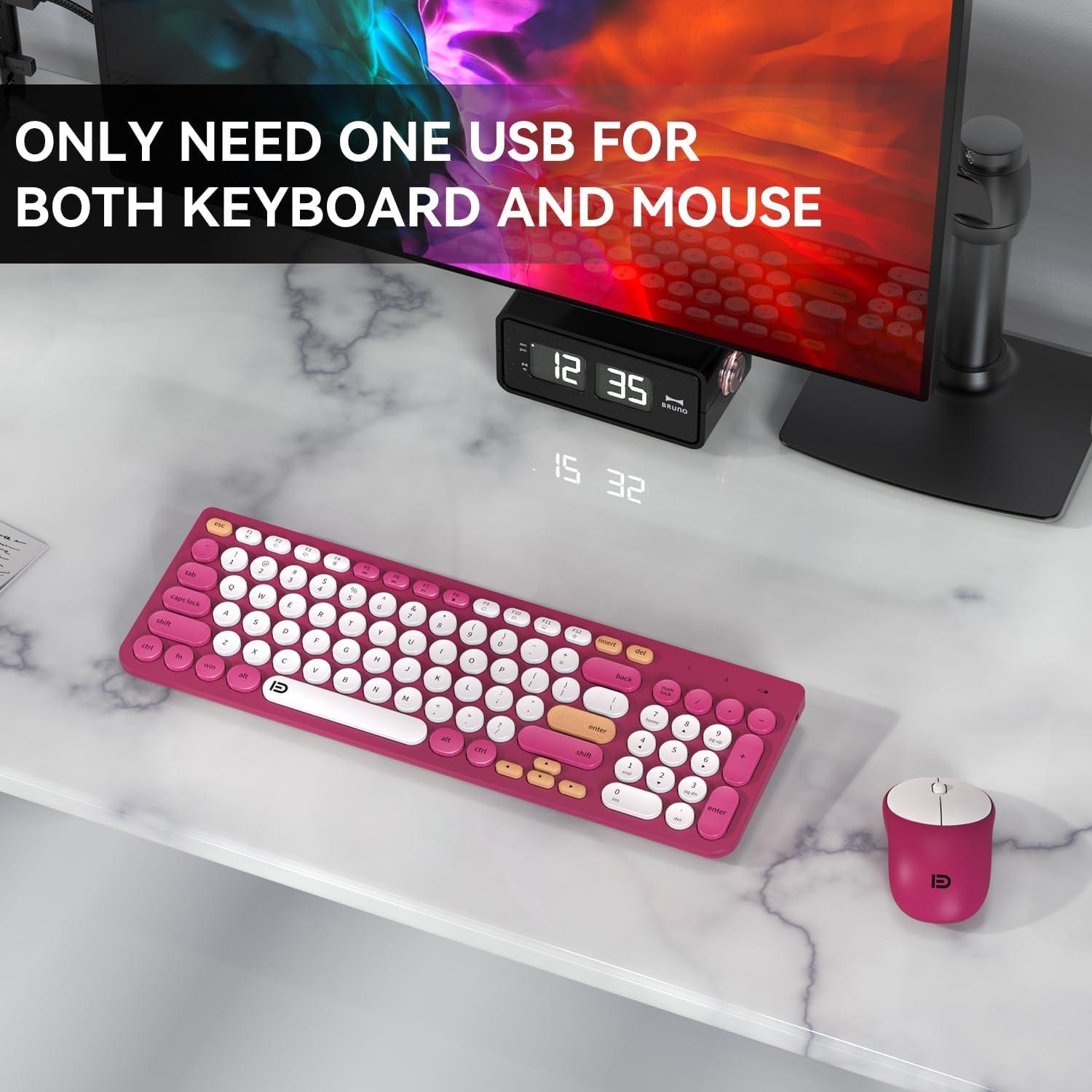 Conjunto Teclado y Ratón Inalámbrico TKVPJYYI Rojo Rosa