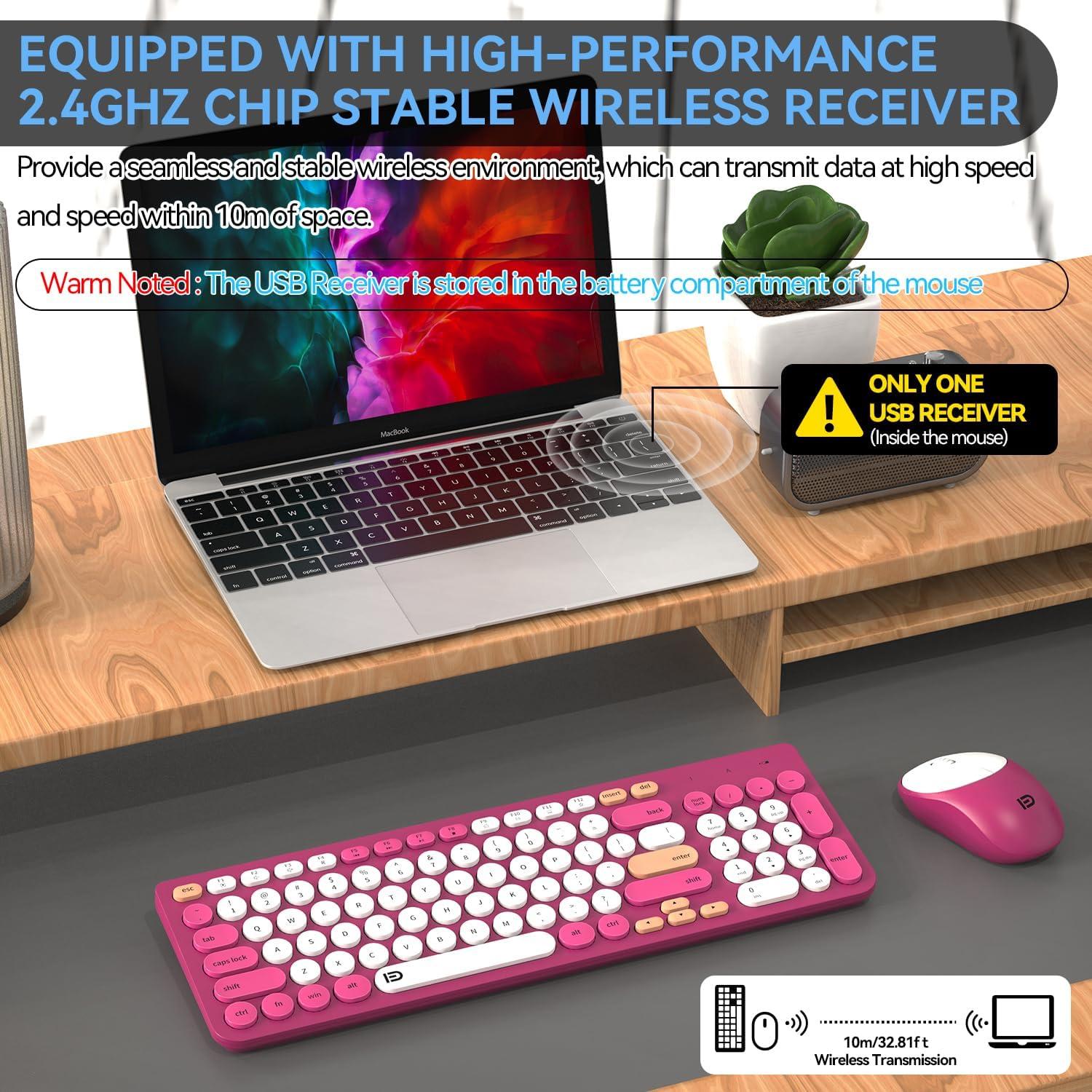 Conjunto Teclado y Ratón Inalámbrico TKVPJYYI Rojo Rosa