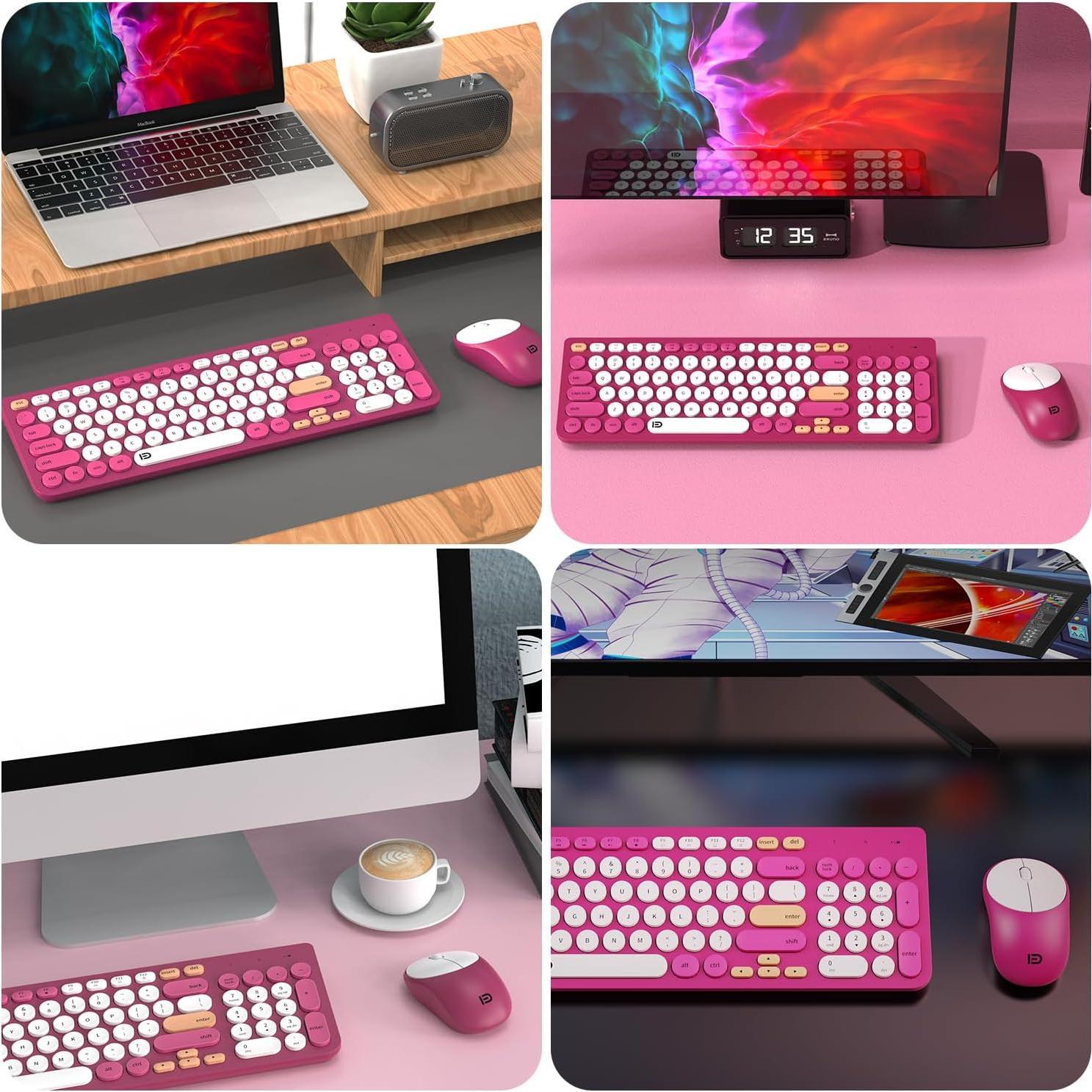 Conjunto Teclado y Ratón Inalámbrico TKVPJYYI Rojo Rosa