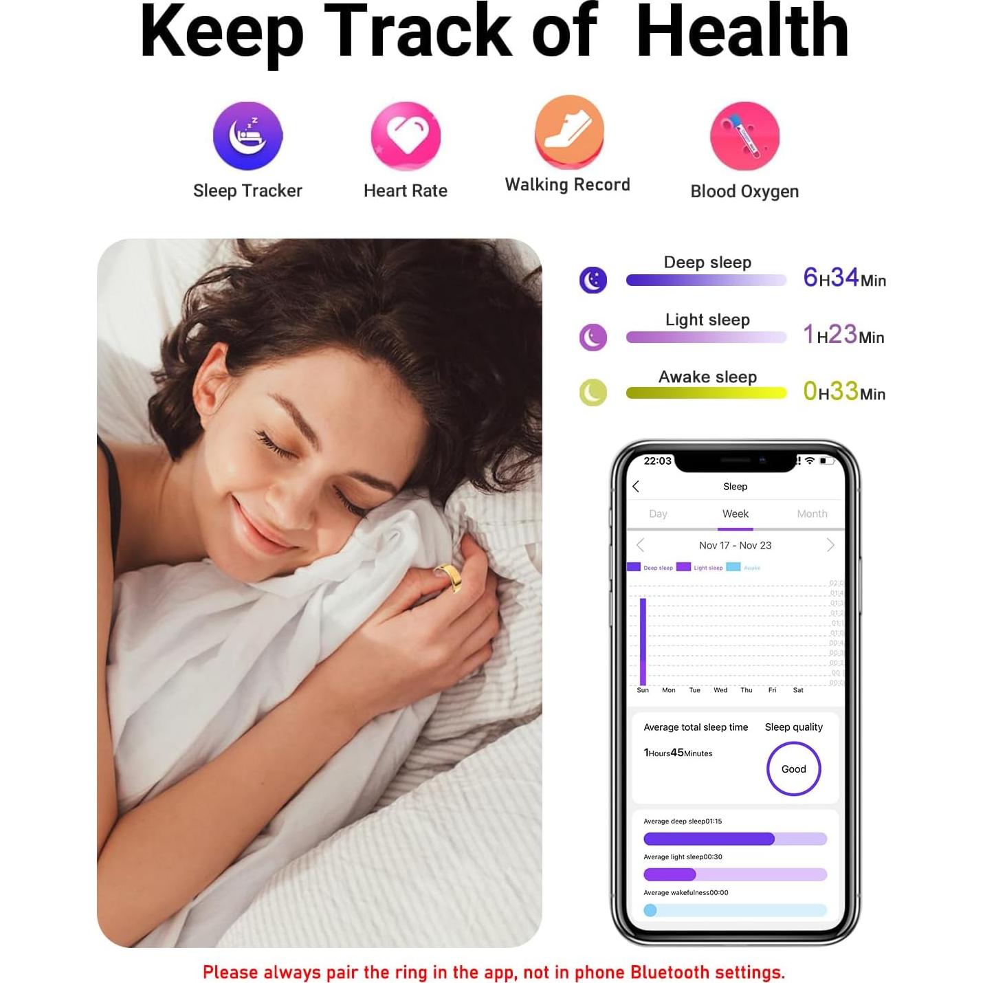 Anillo Inteligente VNEXFU Fitness Salud IP68 Negro T.7