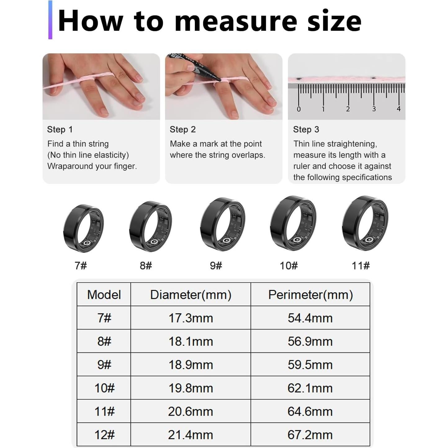 Anillo Inteligente VNEXFU Fitness Salud IP68 Negro T.7