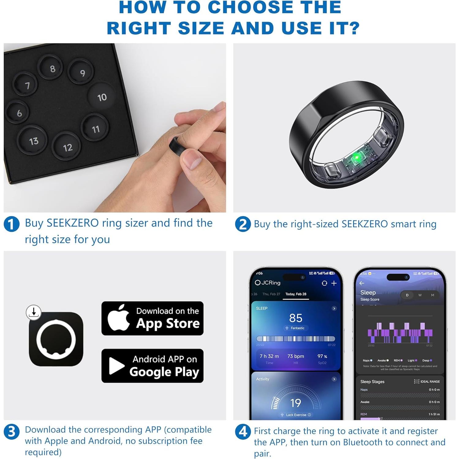 Anillo Inteligente SEEKZERO Negro Tamaño 9 Monitoreo Salud