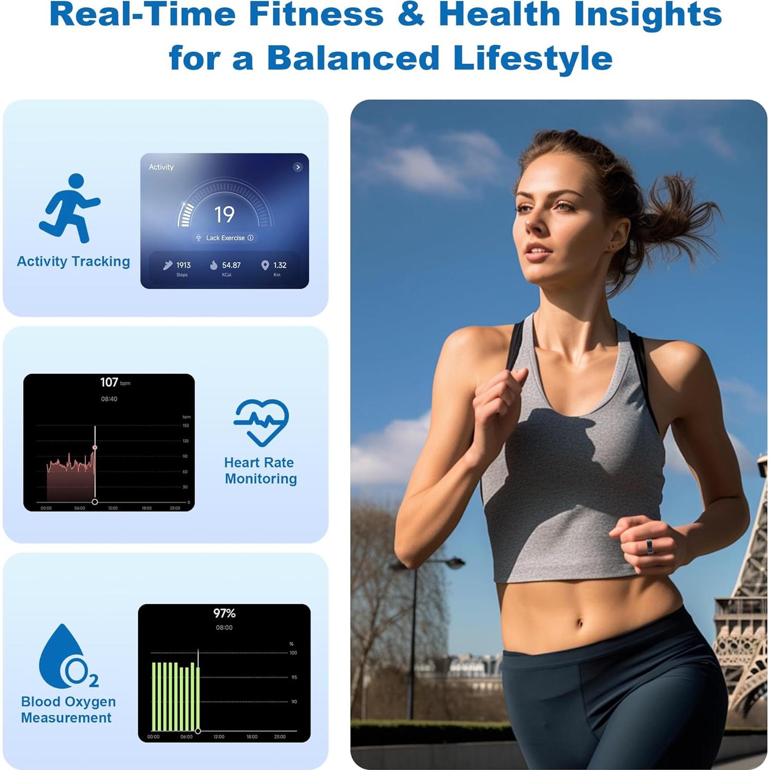 Anillo Inteligente SEEKZERO Negro Tamaño 9 Monitoreo Salud