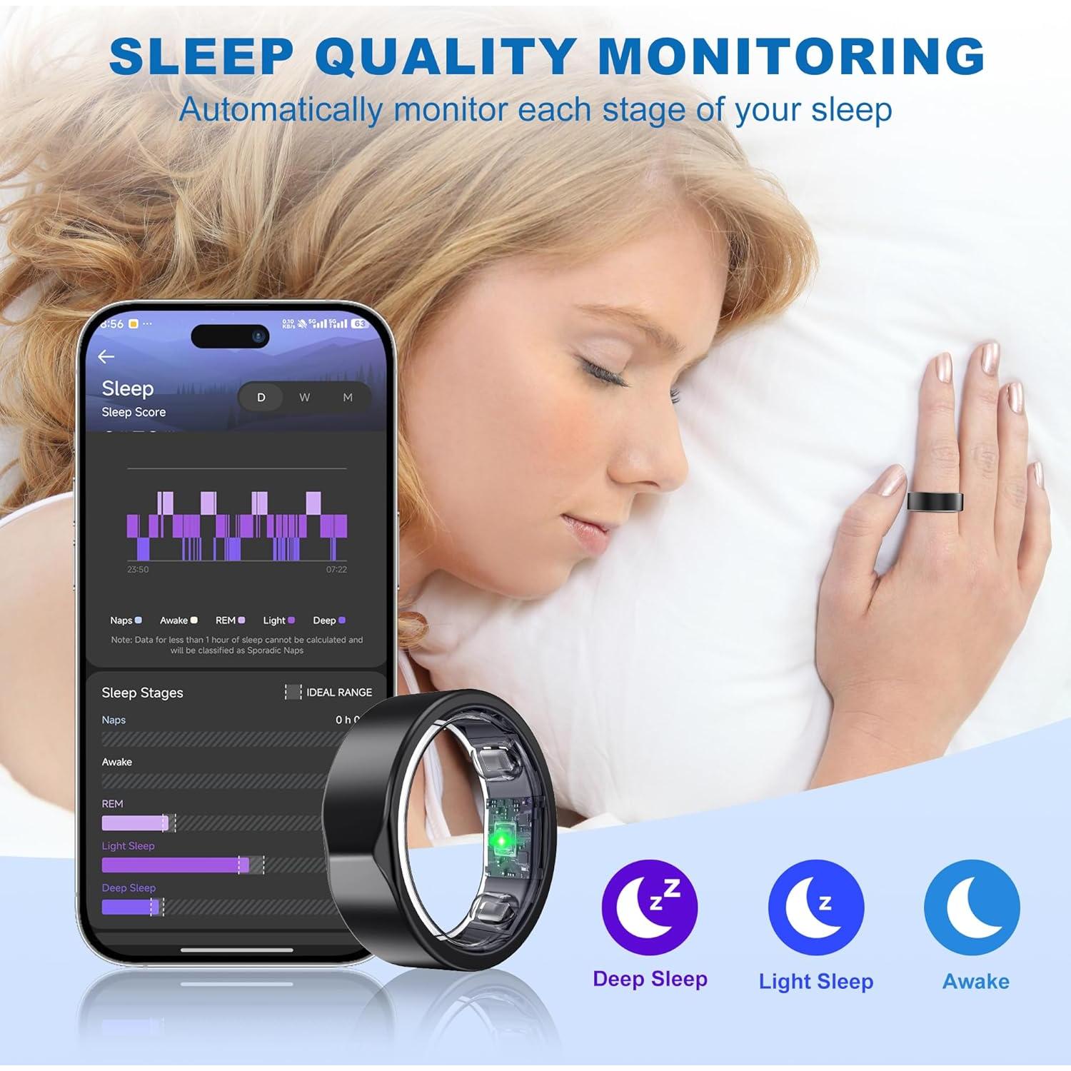 Anillo Inteligente SEEKZERO Negro Tamaño 9 Monitoreo Salud