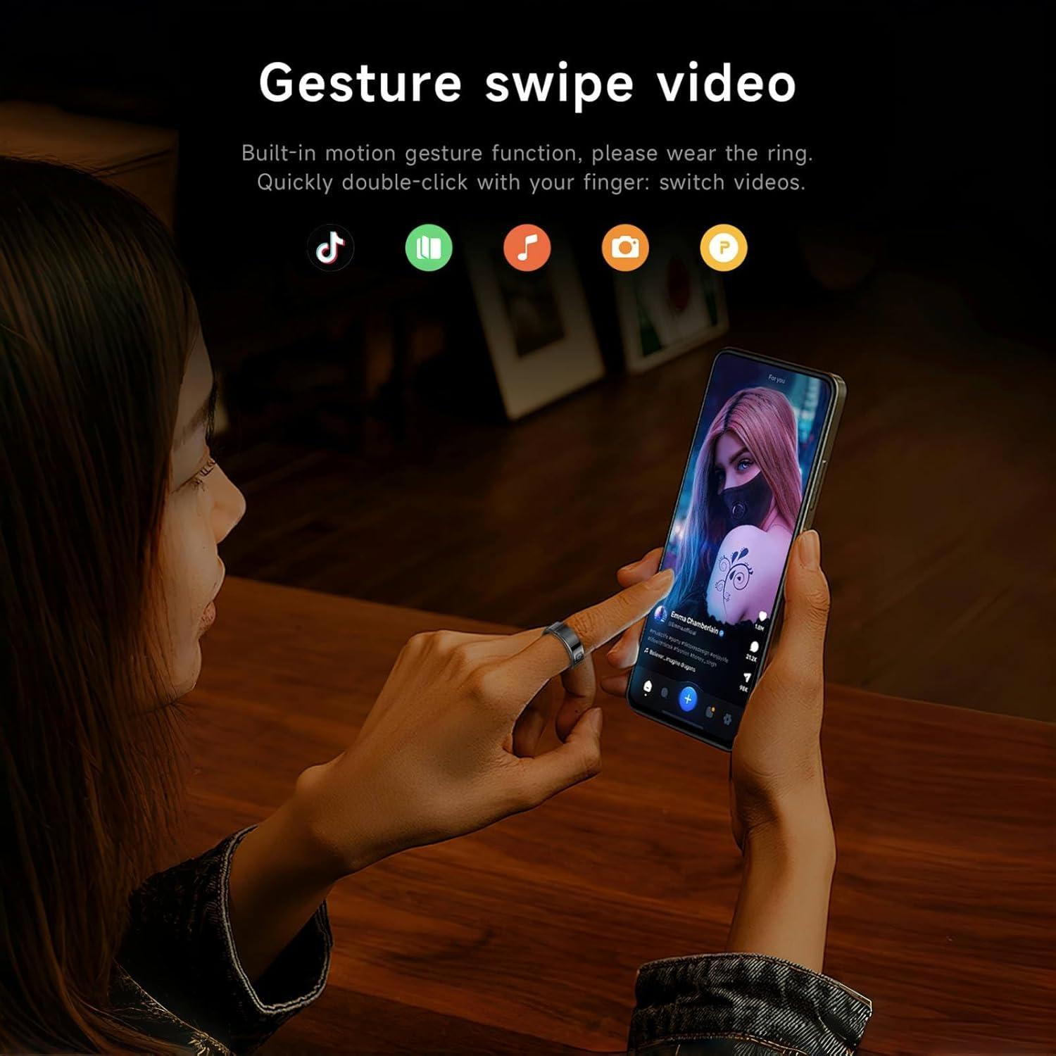 Anillo Inteligente Sqrutri Negro 9 - IP68, Sueño, Oxígeno, Pulsaciones