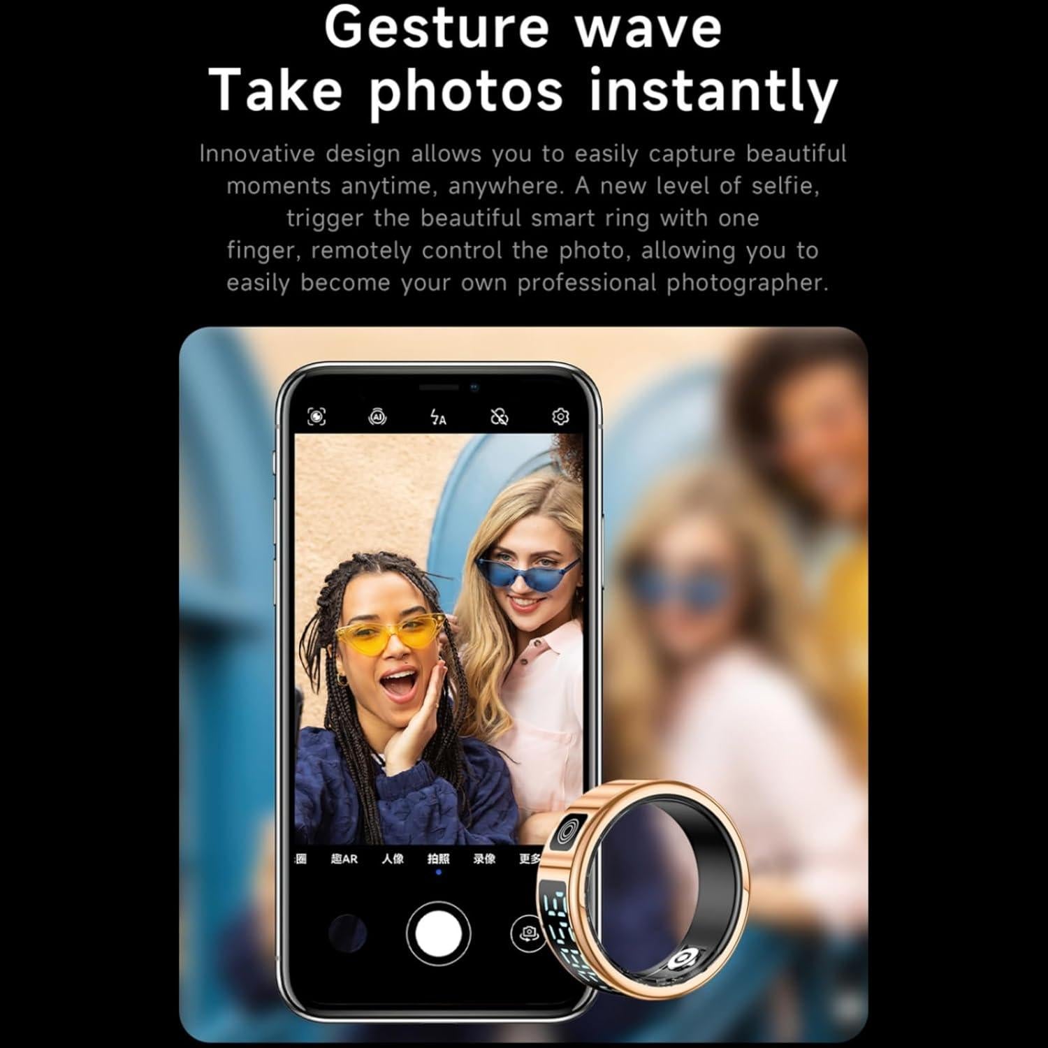 Anillo Inteligente Sqrutri Negro 9 - IP68, Sueño, Oxígeno, Pulsaciones