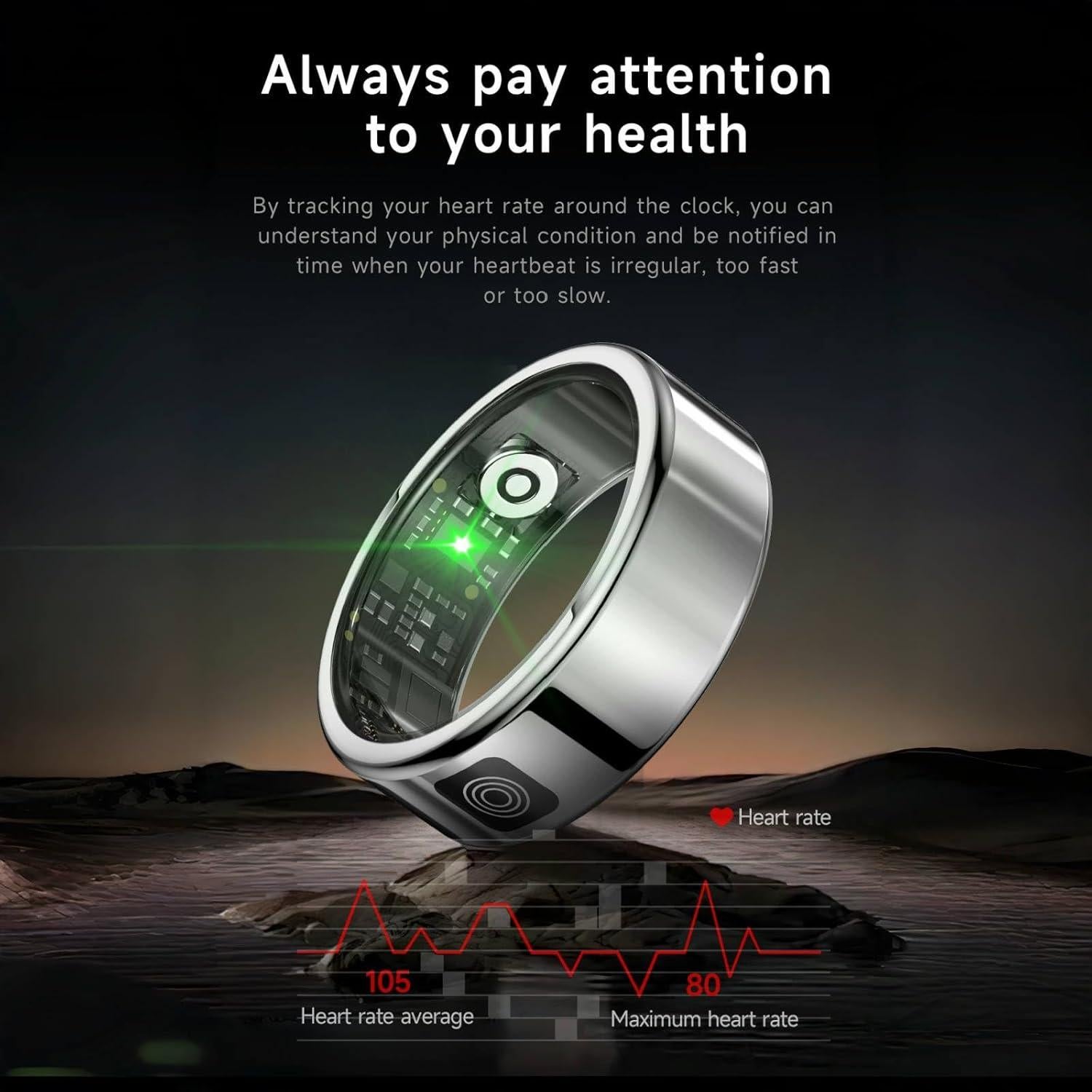 Anillo Inteligente Sqrutri Negro 9 - IP68, Sueño, Oxígeno, Pulsaciones