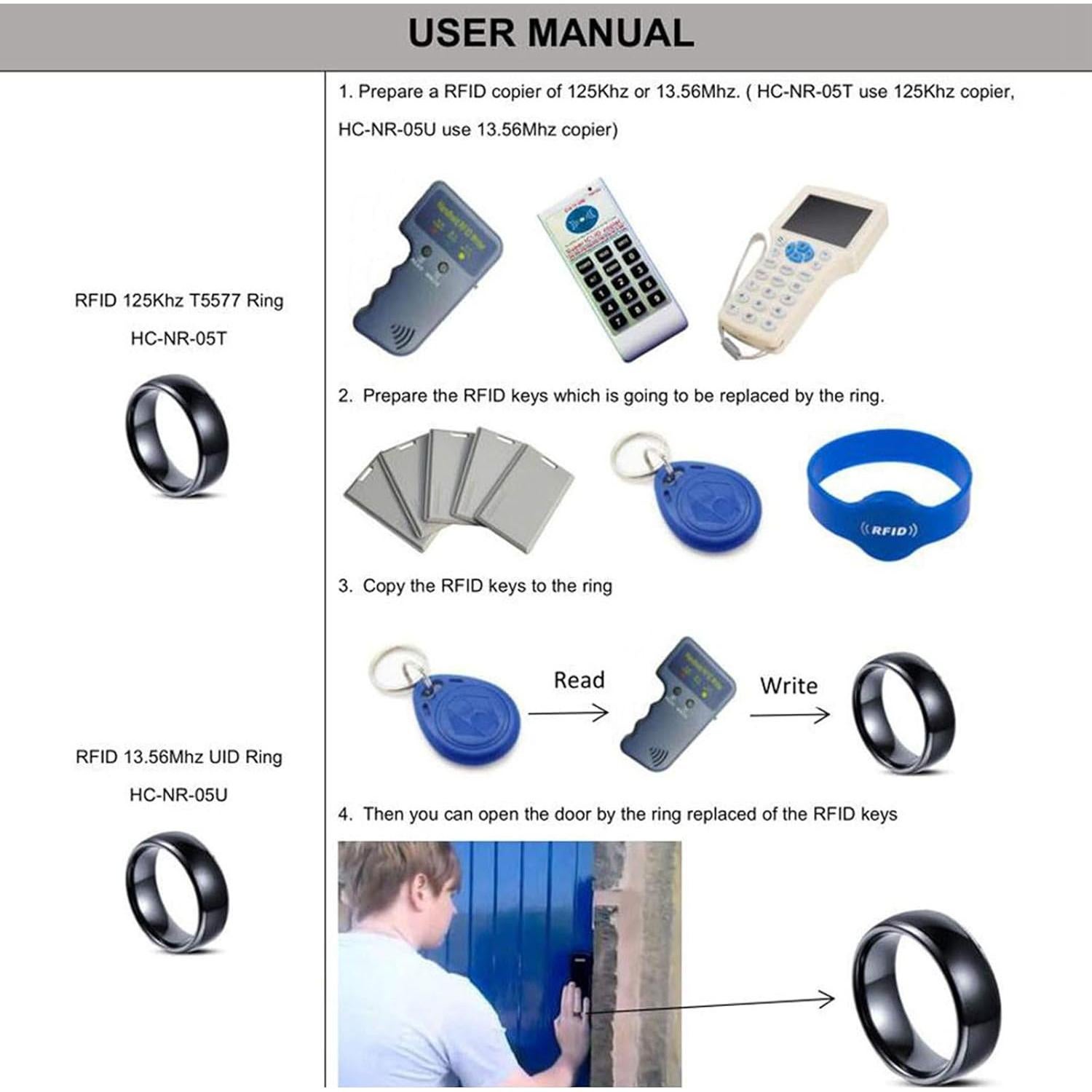 Anillo inteligente RFID Hecere T5577 21mm cerámico negro