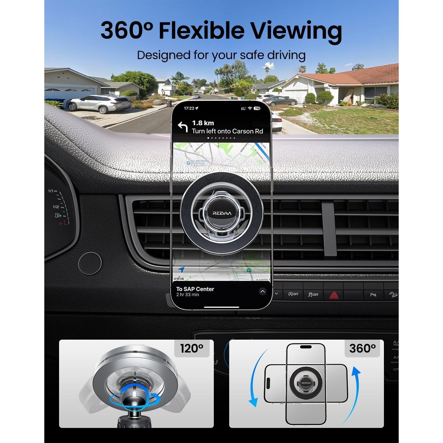 Soporte de Coche MagSafe REEVAA Ajustable 360° para iPhone