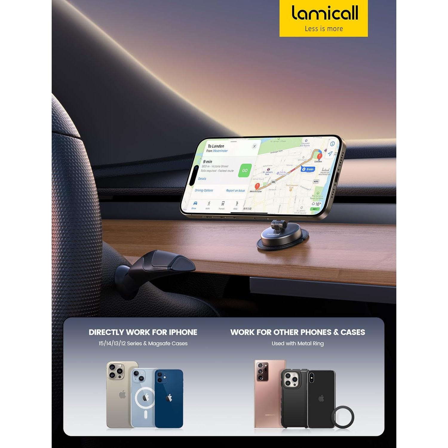 Soporte de Coche Lamicall MagSafe Todo Metal Ajustable