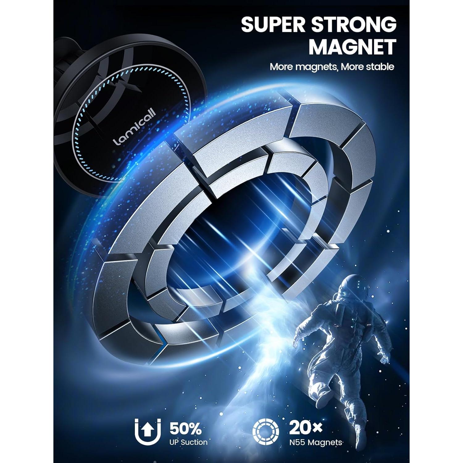 Soporte Cargador Auto Lamicall MagSafe 15W Negro