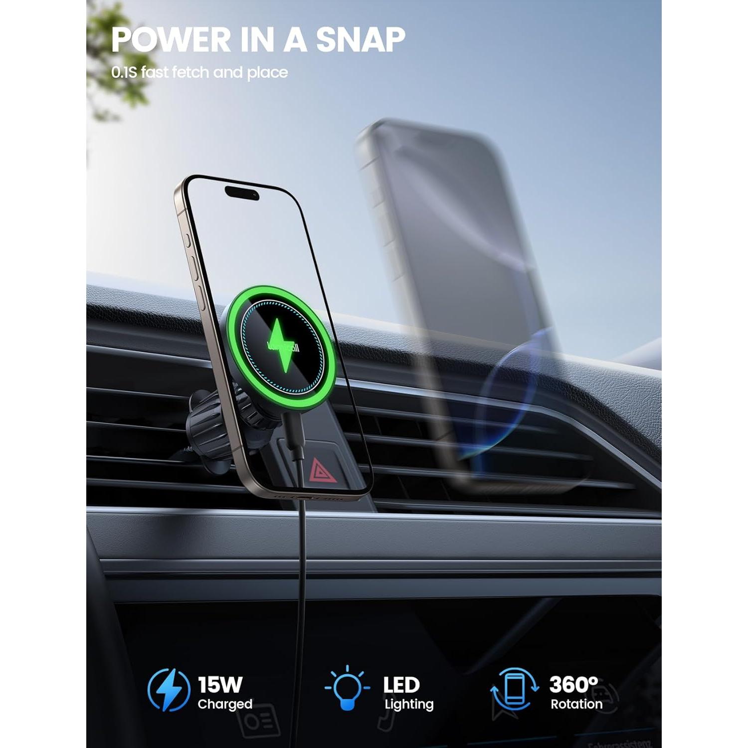 Soporte Cargador Auto Lamicall MagSafe 15W Negro