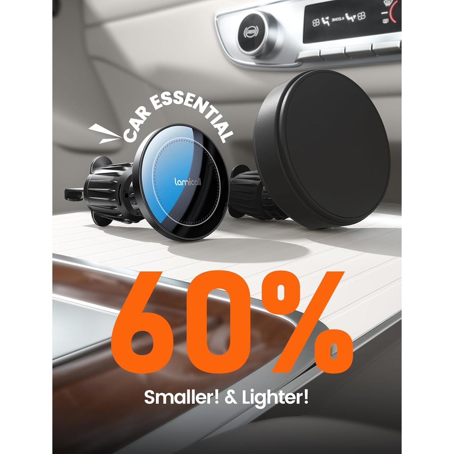 Soporte Cargador Auto Lamicall MagSafe 15W Negro