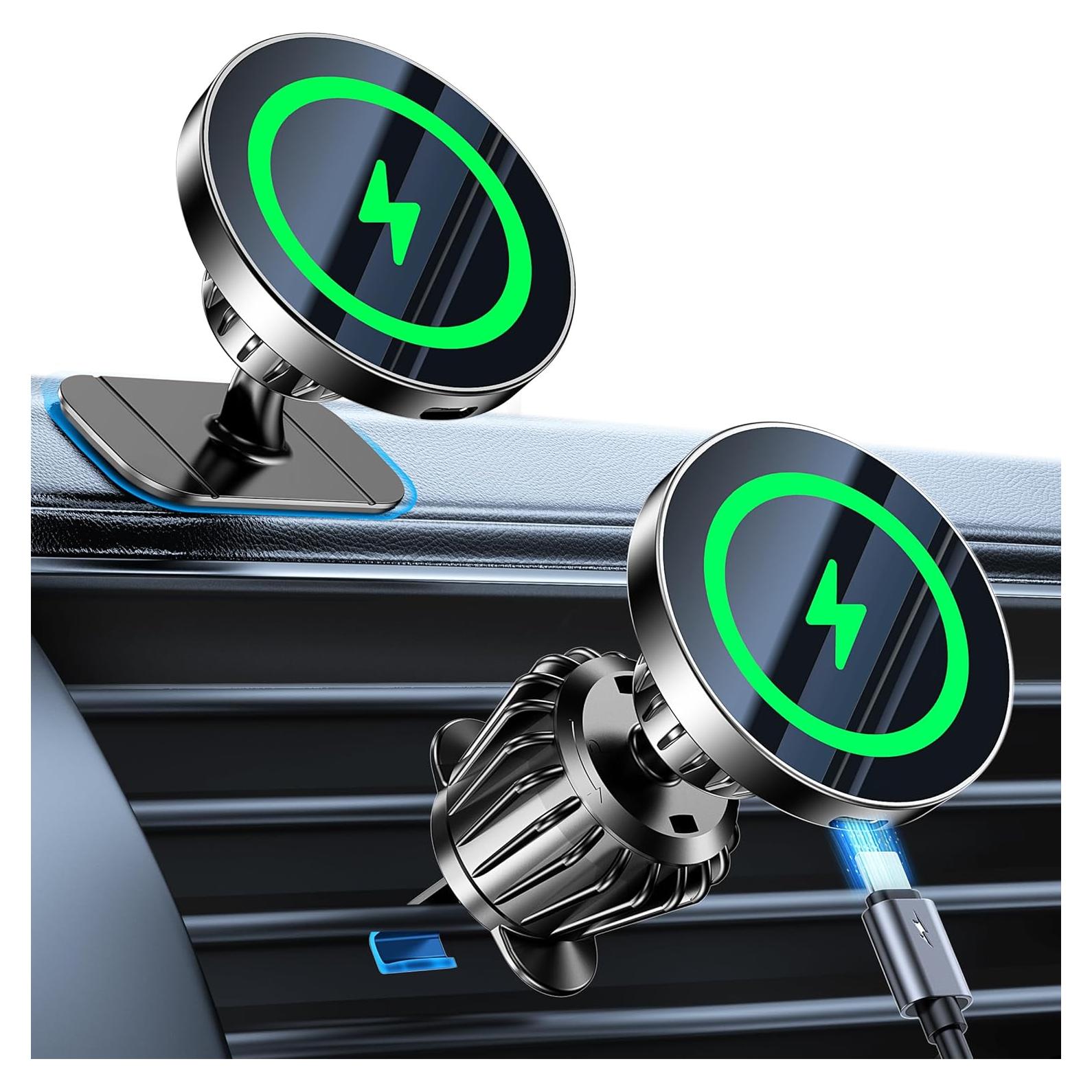 Cargador Inalámbrico MagSafe Kaistyle 15W para Auto - Soporte 2 en 1