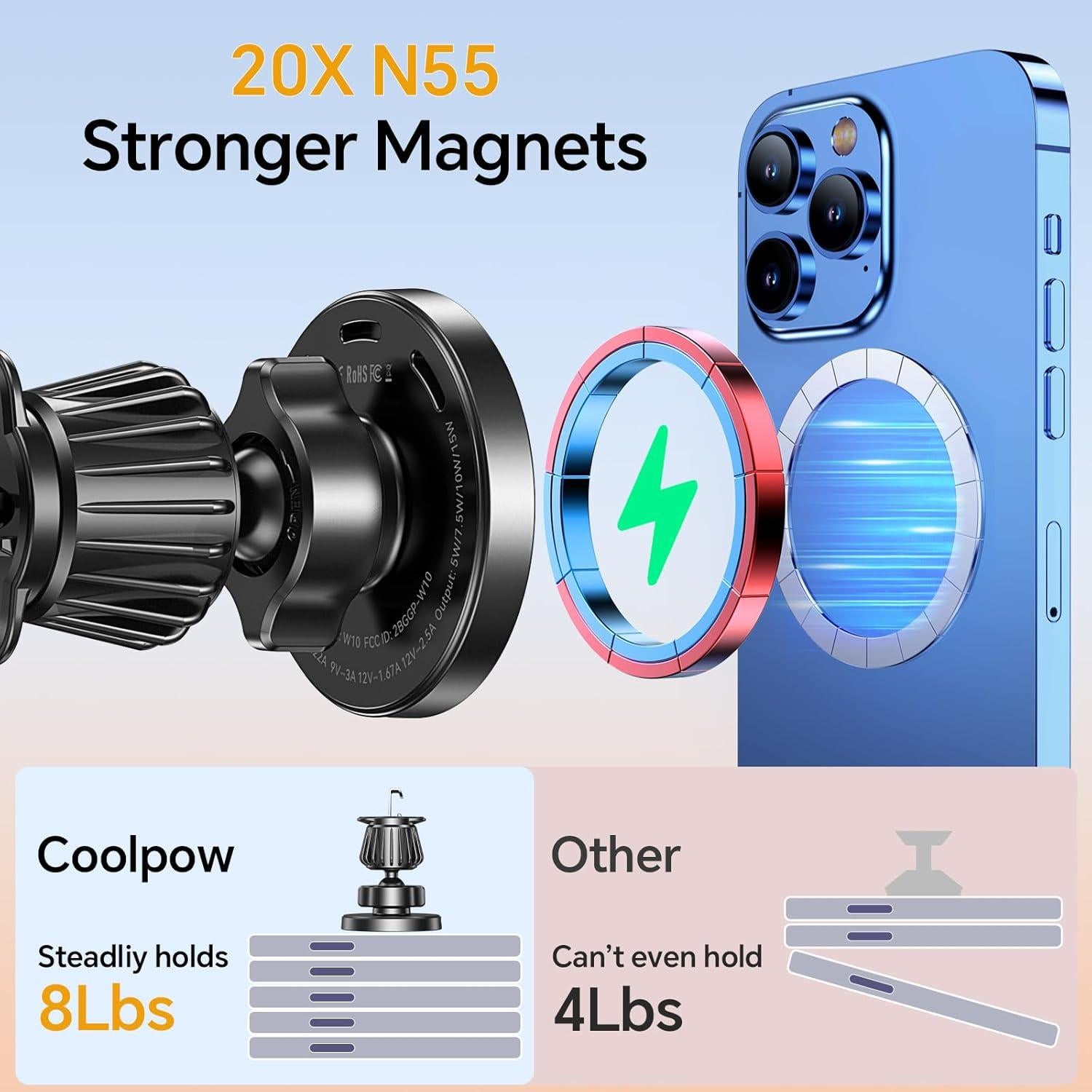 Soporte Cargador Inalámbrico Coolpow MagSafe 15W Negro