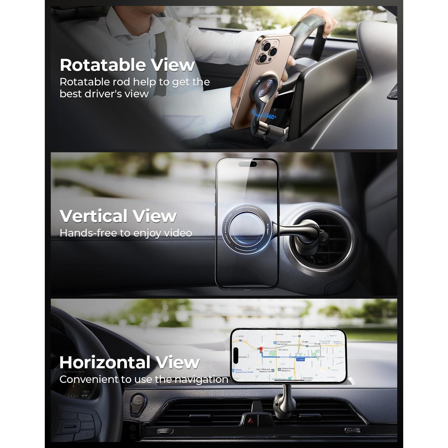 Soporte de Coche MagSafe MRGLAS 40 Imanes Ajustable 360°