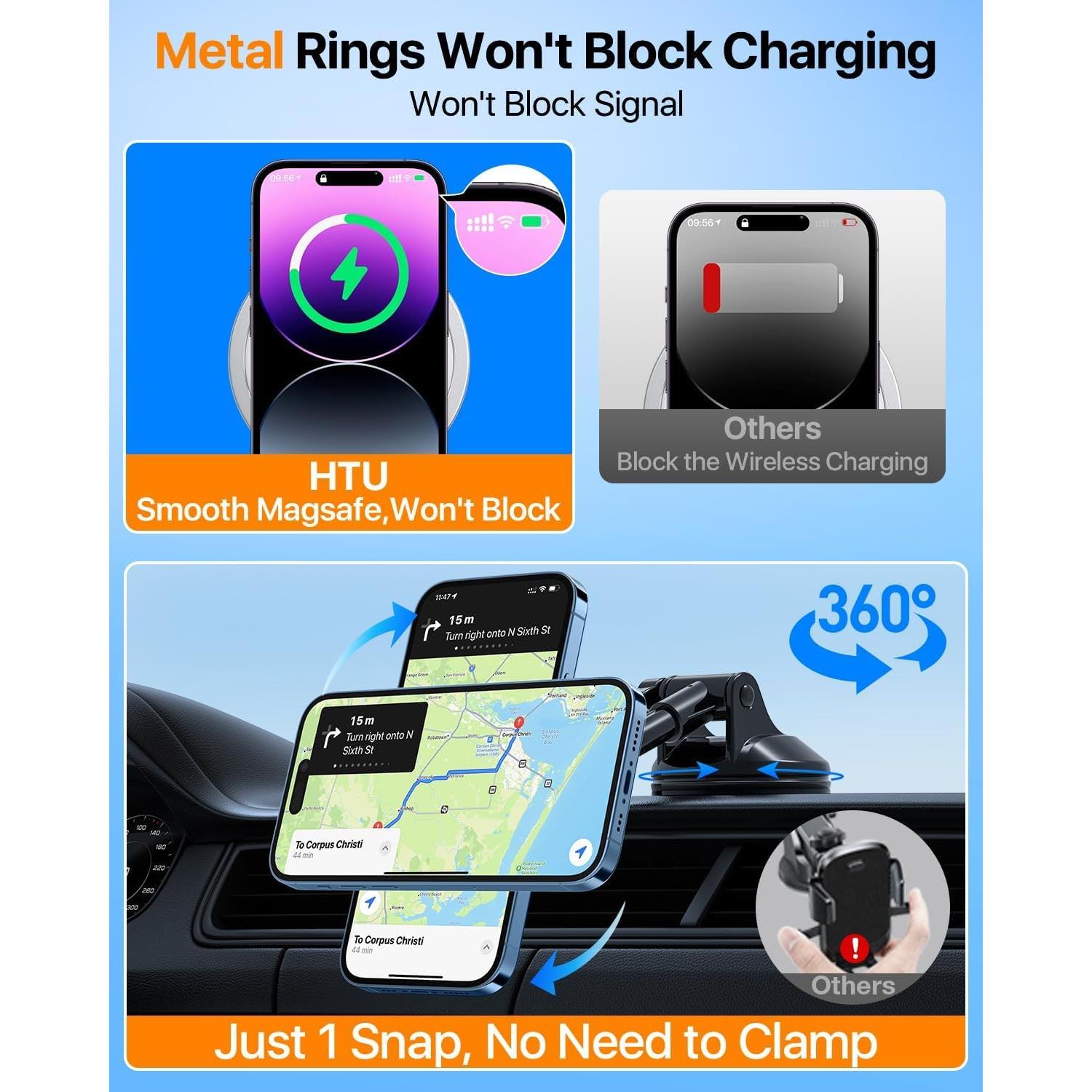 Soporte Magnético para Coche HTU 2025, 80LBS, Negro