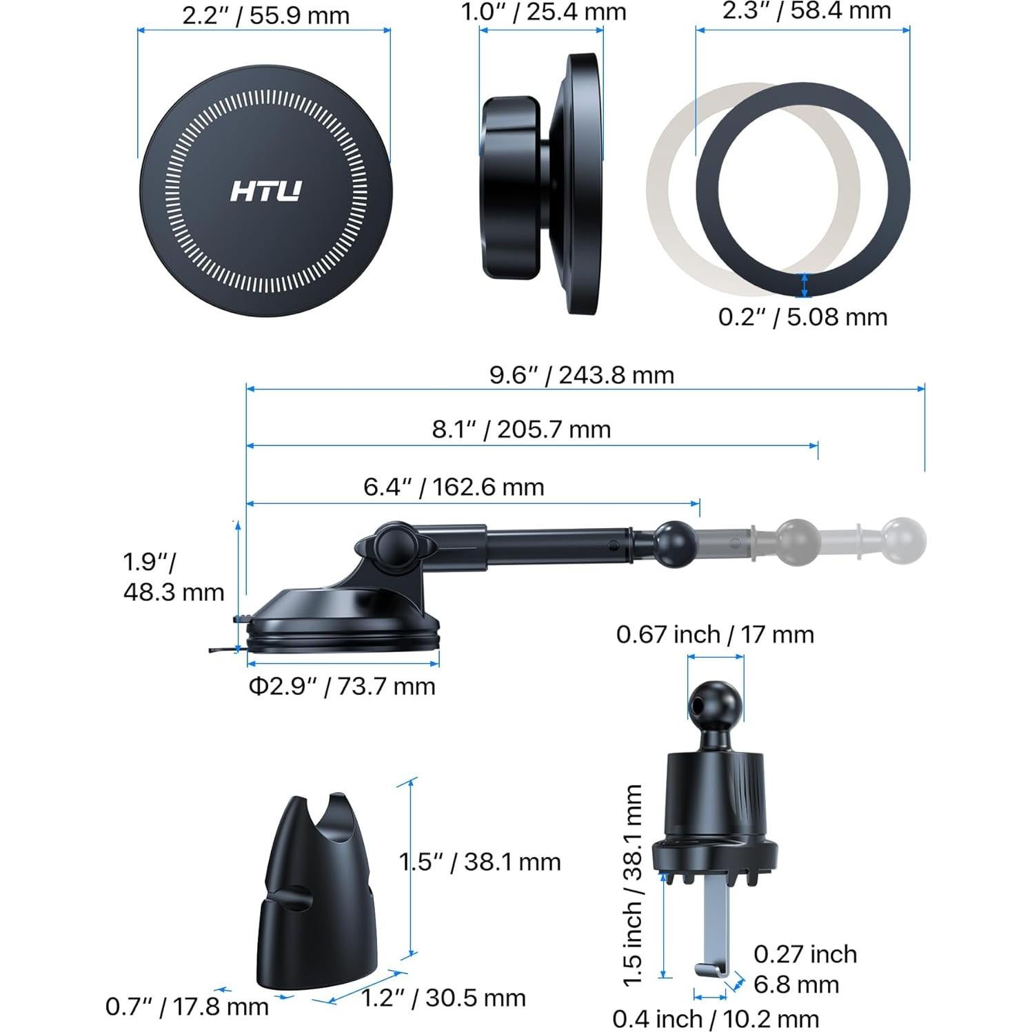 Soporte Magnético para Coche HTU 2025, 80LBS, Negro