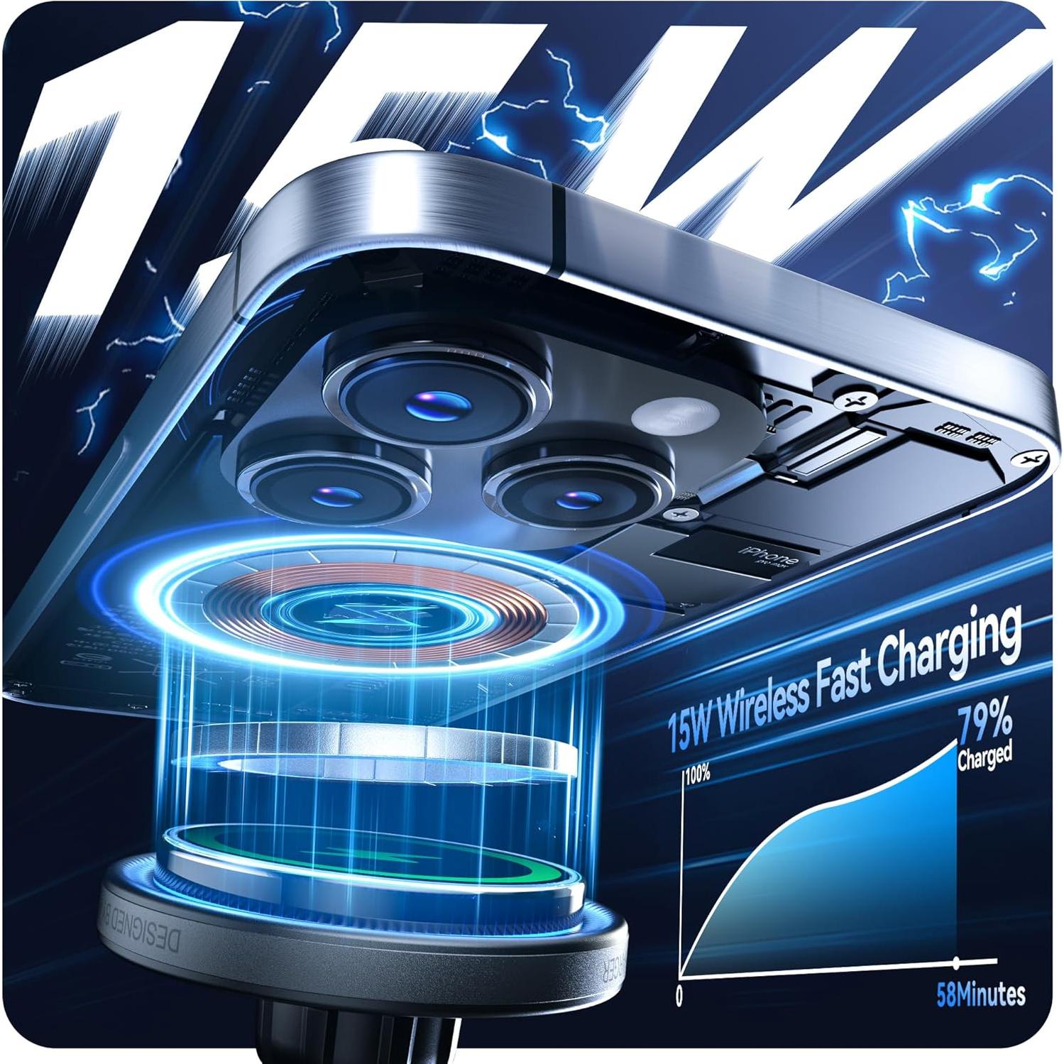 Cargador de coche magnético Qi Beser 15W para iPhone 16/15/14/13/12