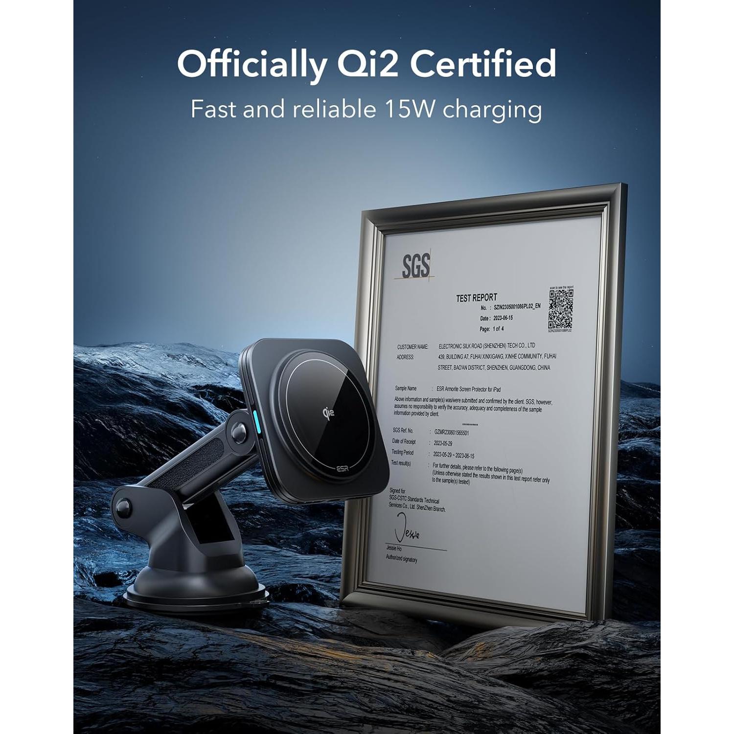 Cargador de Coche Inalámbrico ESR Qi2 15W Magnético con Ventosa