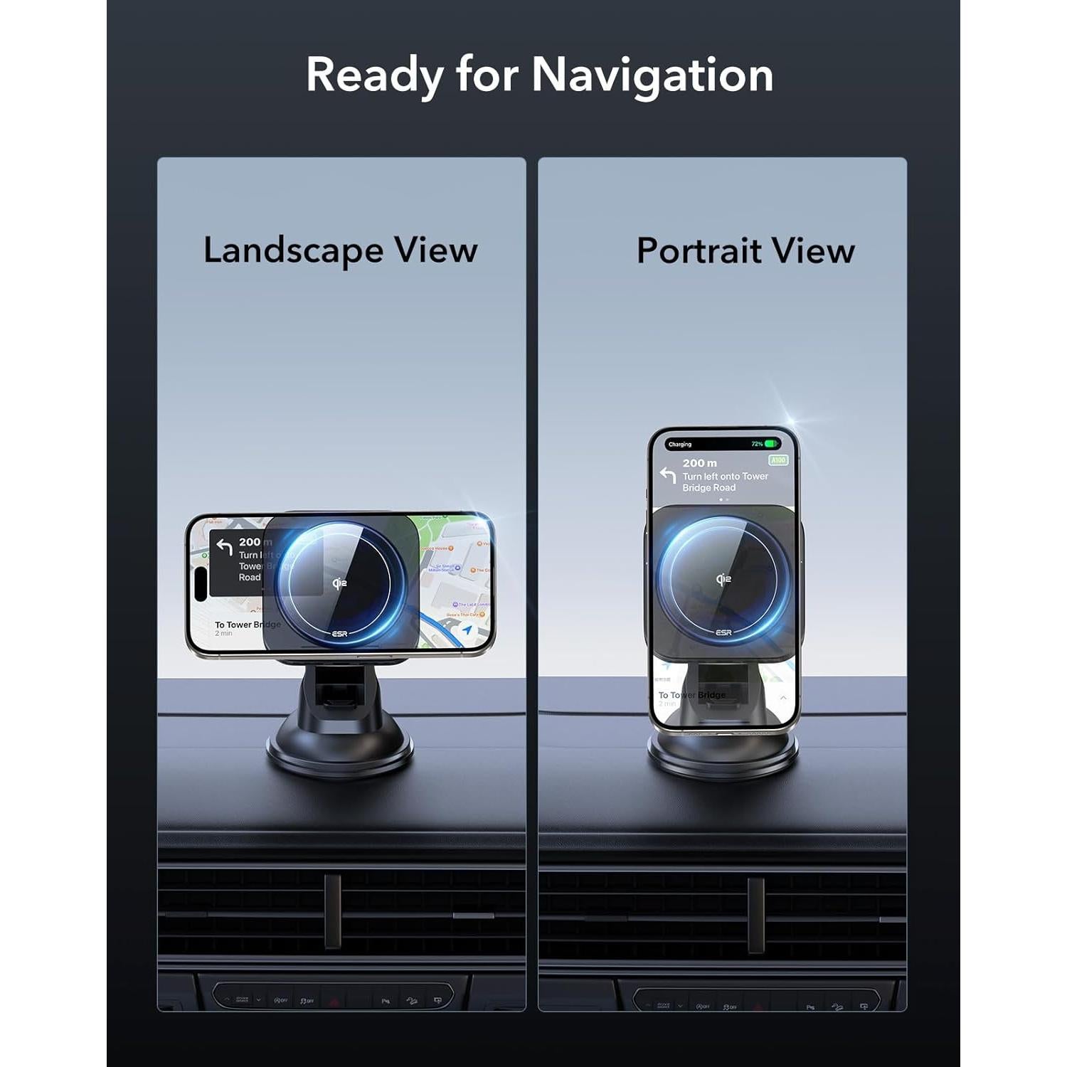 Cargador de Coche Inalámbrico ESR Qi2 15W Magnético con Ventosa