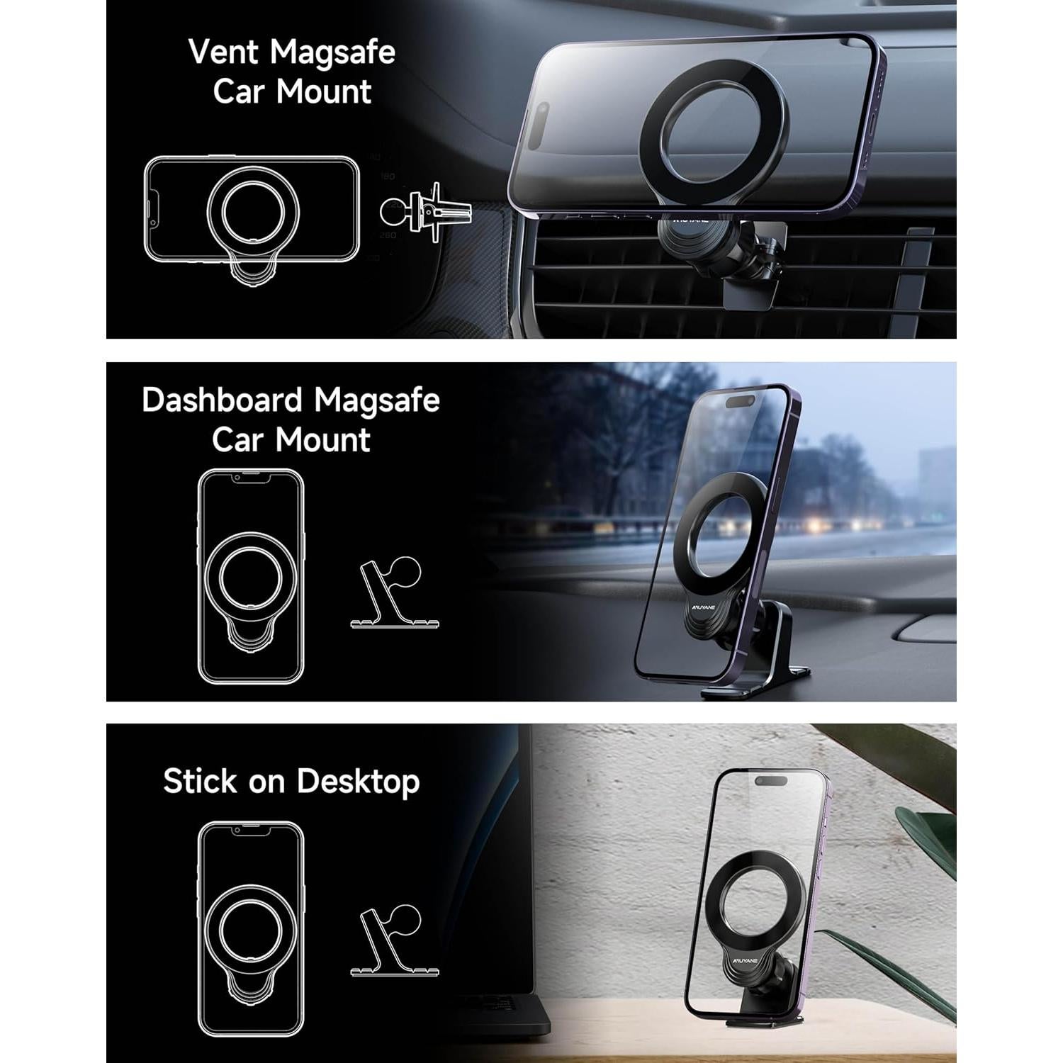 Soporte para coche MagSafe Niuyane 2 en 1 para iPhone
