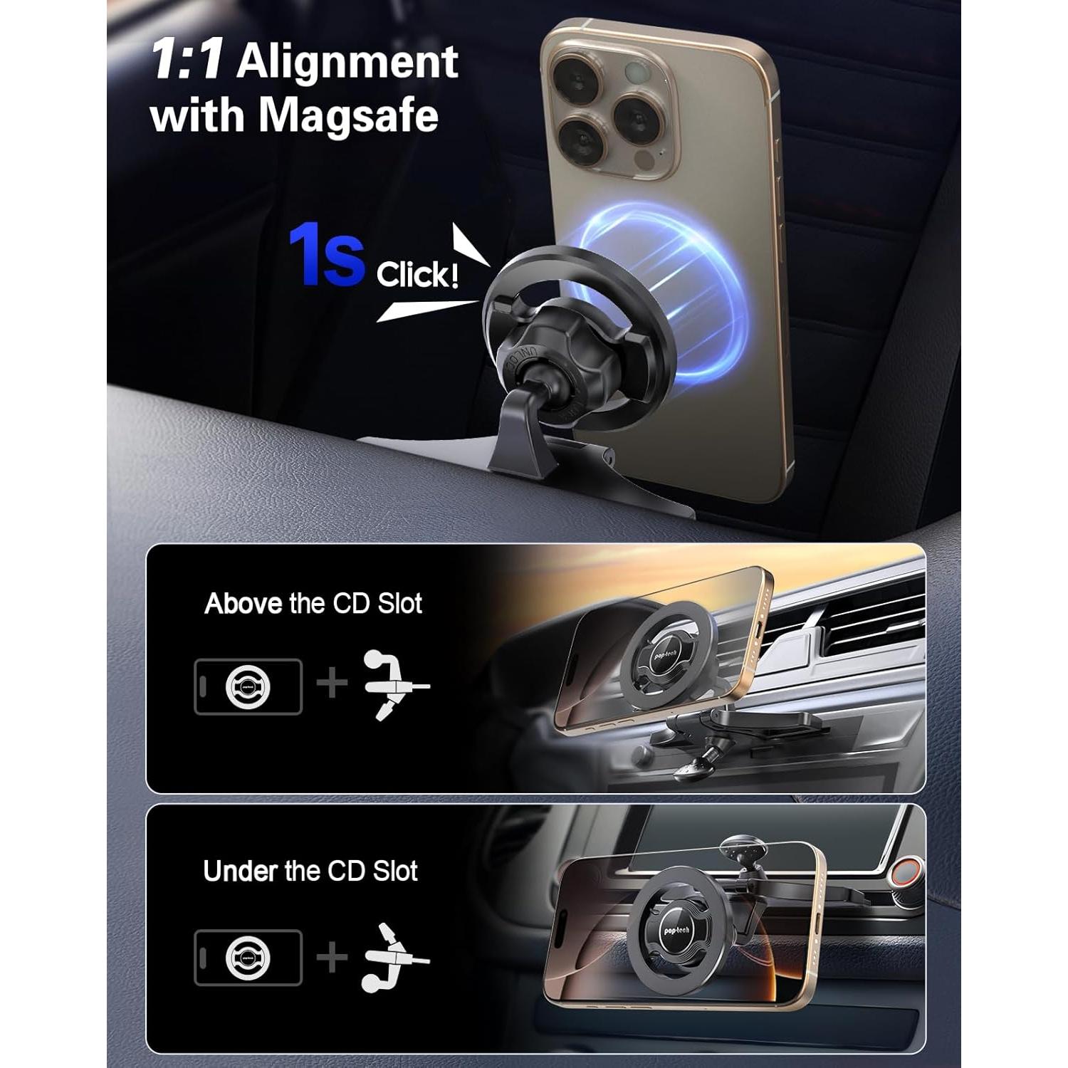 Soporte magnético para teléfono Pop-Tech CD con acero 4mm