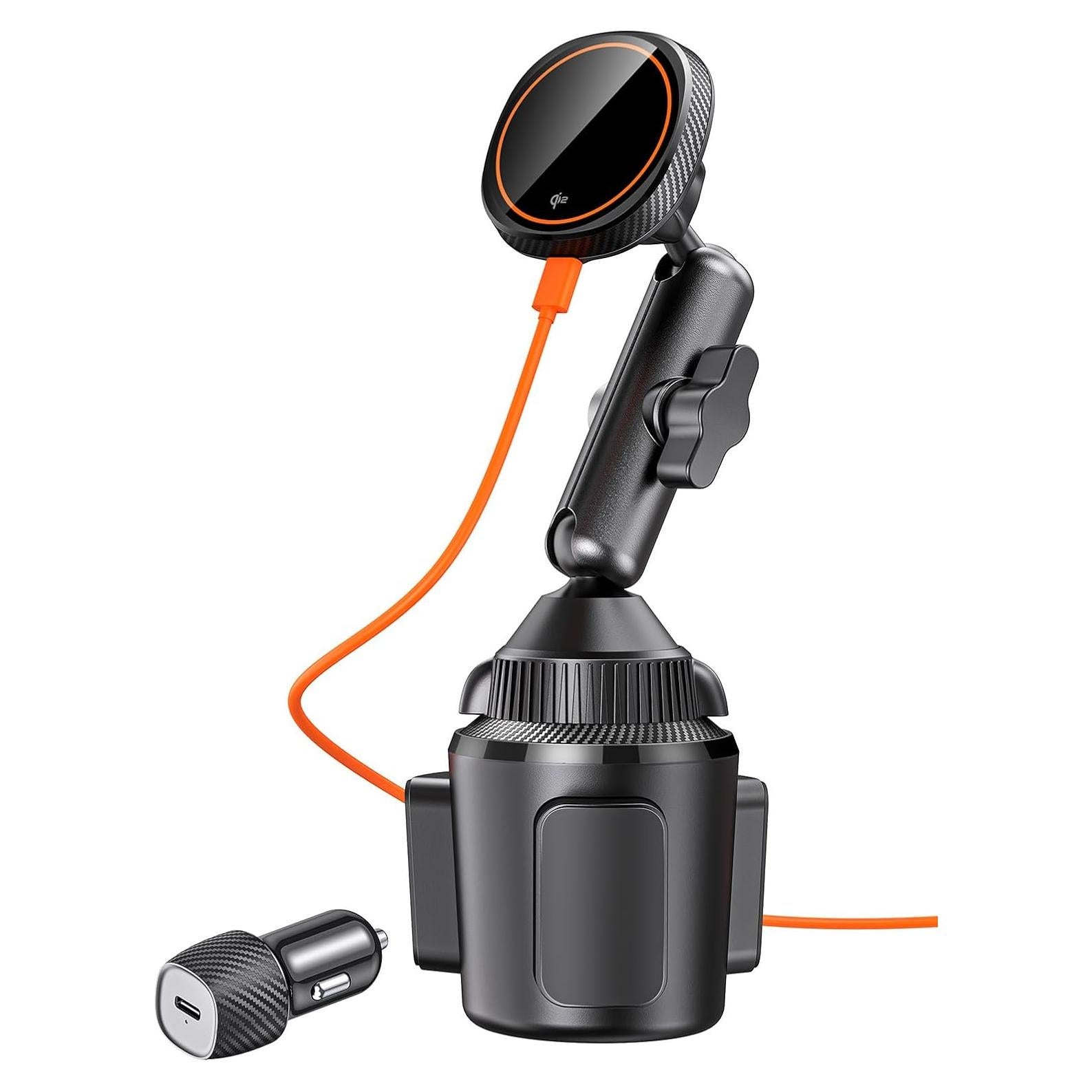 for Qi2 15W Magsafe Car Mount Charger, Phone Holder Car Cup Holder Wireless Car Charger Heat Dissipation System, Fast Charging Magnetic Phone Holder for iPhone 16 15 14 13 12 [with PD Adapter]