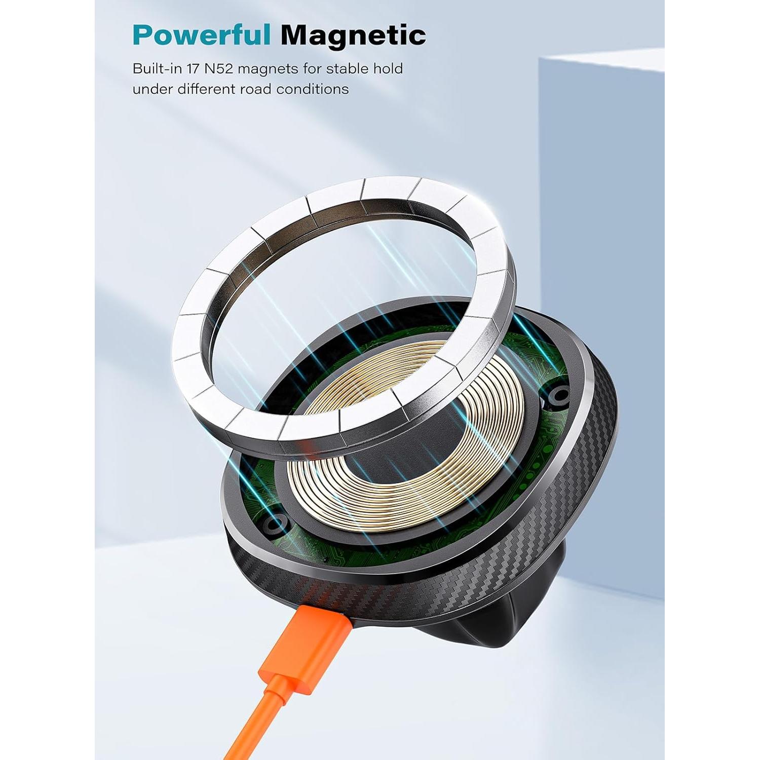 for Qi2 15W Magsafe Car Mount Charger, Phone Holder Car Cup Holder Wireless Car Charger Heat Dissipation System, Fast Charging Magnetic Phone Holder for iPhone 16 15 14 13 12 [with PD Adapter]