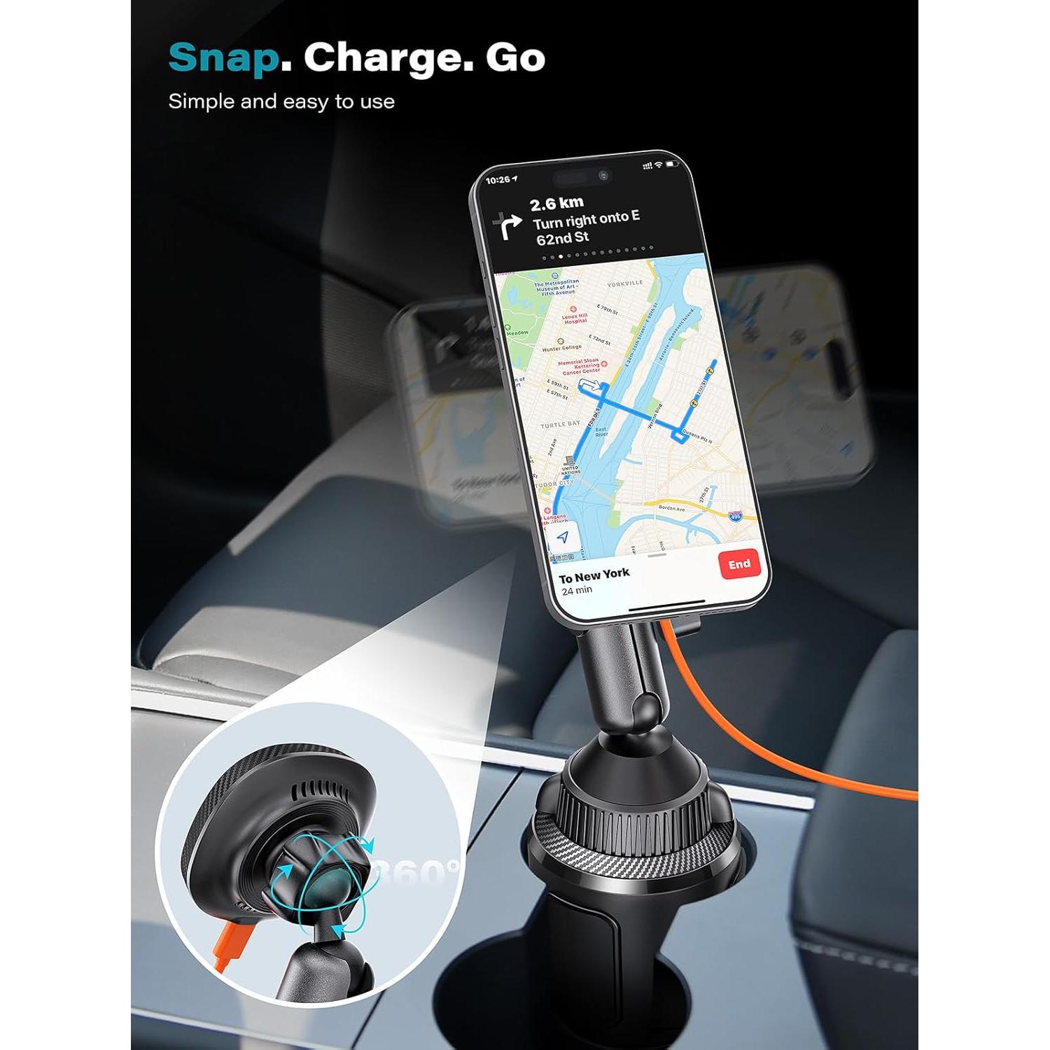 for Qi2 15W Magsafe Car Mount Charger, Phone Holder Car Cup Holder Wireless Car Charger Heat Dissipation System, Fast Charging Magnetic Phone Holder for iPhone 16 15 14 13 12 [with PD Adapter]