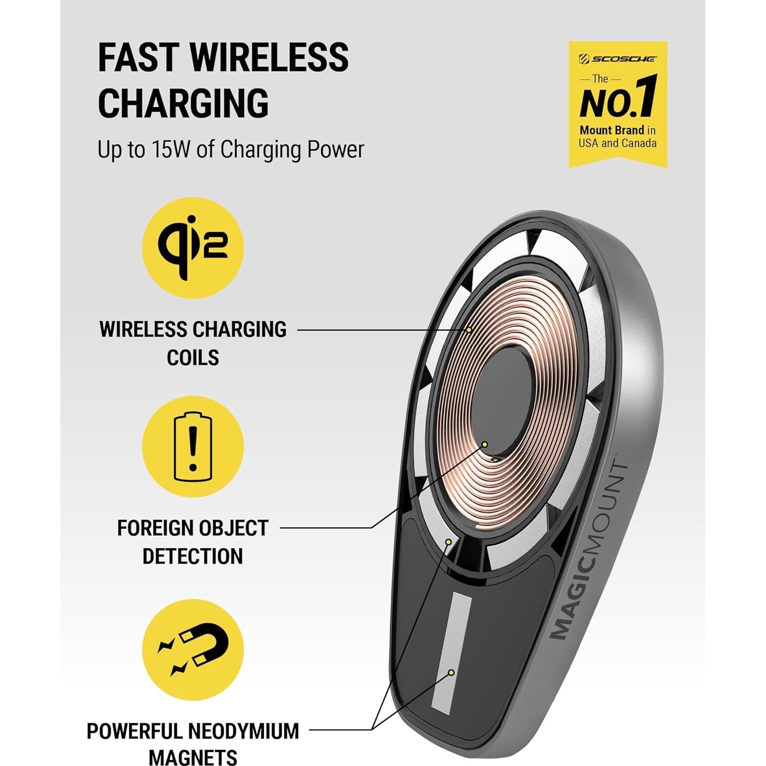 Cargador Inalámbrico Rápido Scosche MagicMount Pro 15W