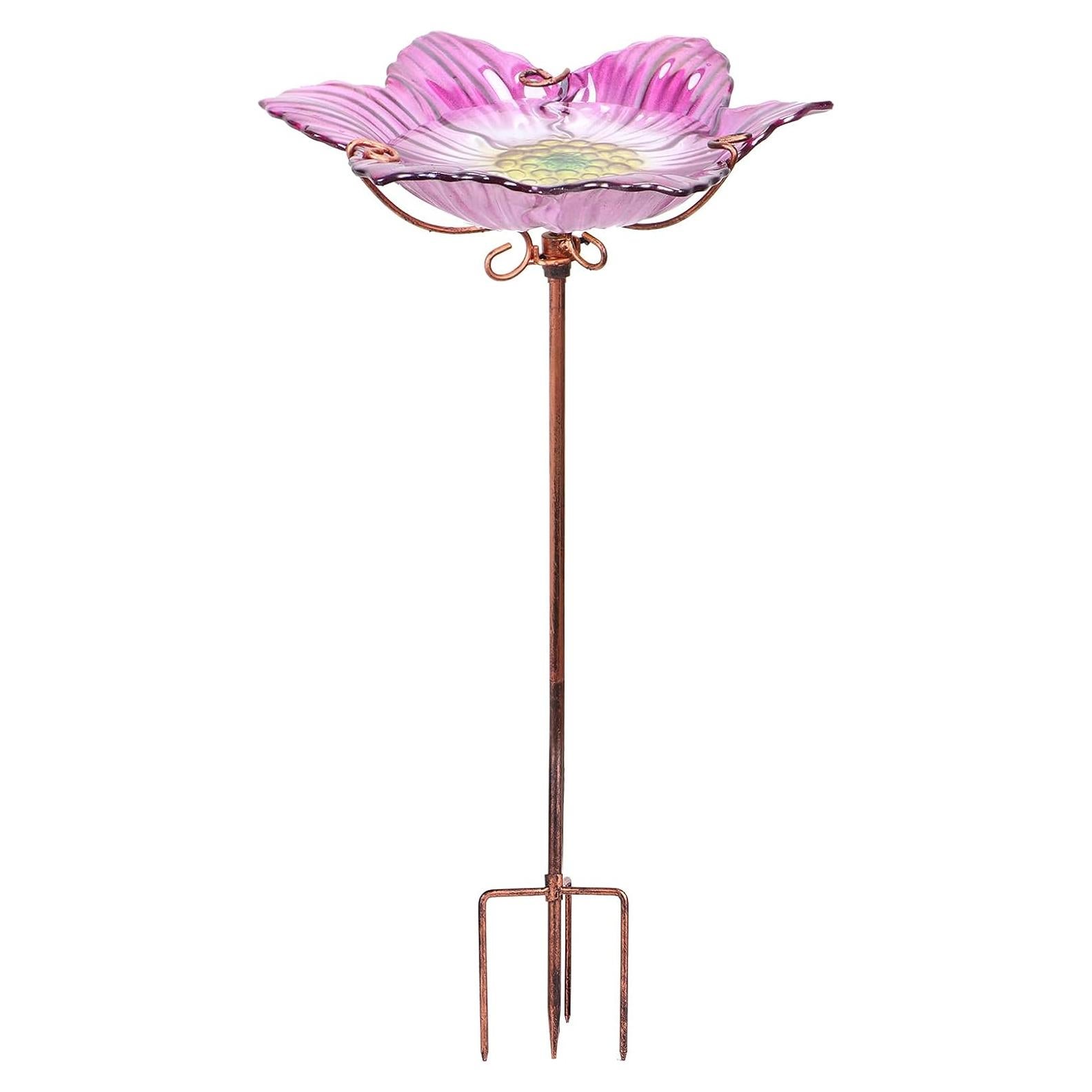Fuente para Aves DREAM GARDEN Vidrio Rosa con Estaca 66 cm