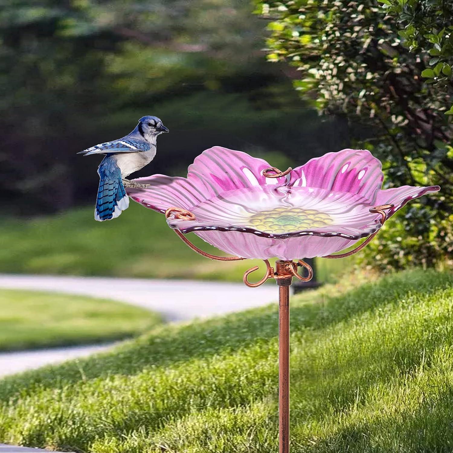 Fuente para Aves DREAM GARDEN Vidrio Rosa con Estaca 66 cm