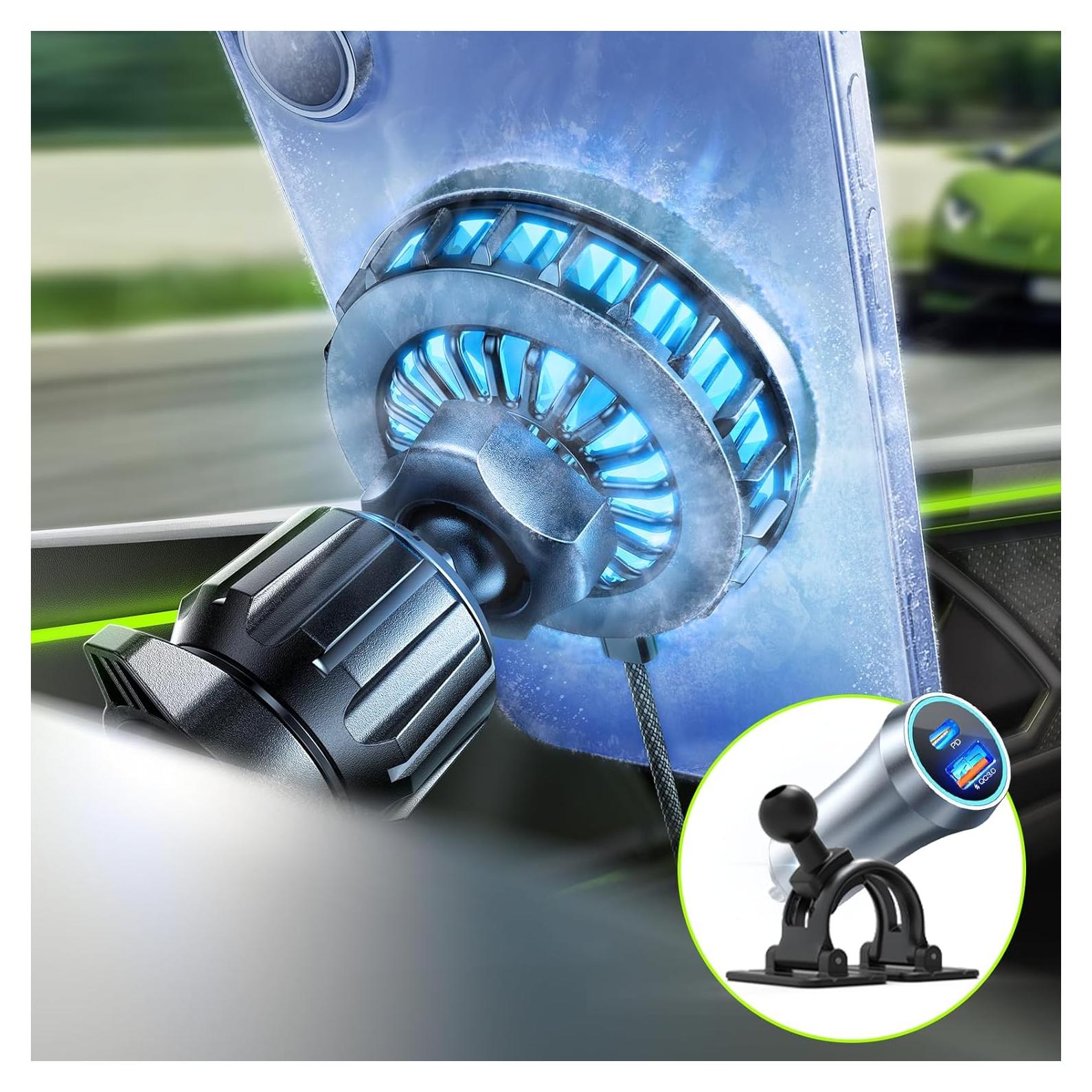 LISEN for Qi2 15W MagSafe Car Mount Charger, [Rapid Cooling Drop 17 ℉ in Minutes] Wireless Magnetic Car Mount for iPhone Car Charger, Includes Vent/Dashboard Phone Holder & Fast Car Charger USB C
