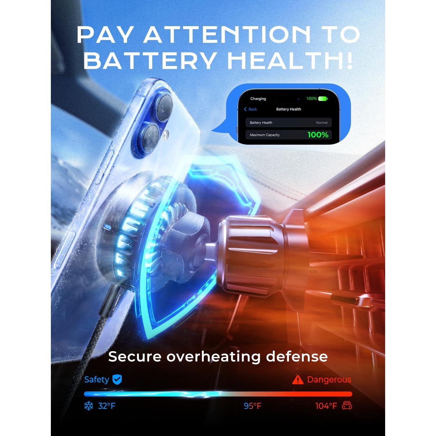 LISEN for Qi2 15W MagSafe Car Mount Charger, [Rapid Cooling Drop 17 ℉ in Minutes] Wireless Magnetic Car Mount for iPhone Car Charger, Includes Vent/Dashboard Phone Holder & Fast Car Charger USB C