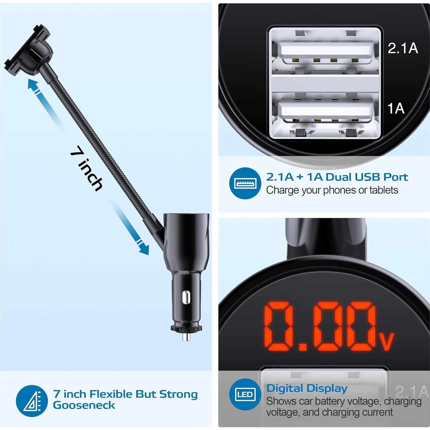 Soporte para Coche SOAIY 3-en-1 con Cargador USB 3.1A