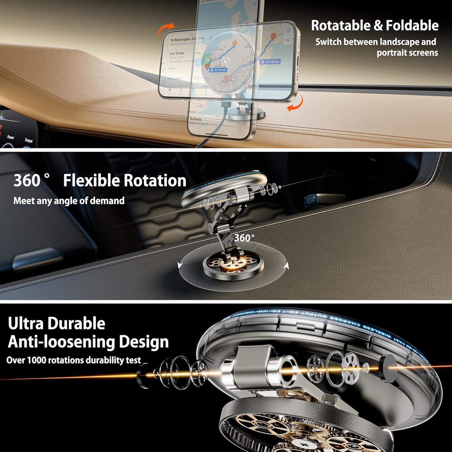 SCHUGS for Mag-Safe Car Charger Mount, [Zinc Alloy] 15W Fast Charging Ultra Magnetic Car Phone Holder, Magnetic Wireless Car Charger Dashboard, iPhone Car Mount Chrager for iPhone 16 15 14 13 Pro Max