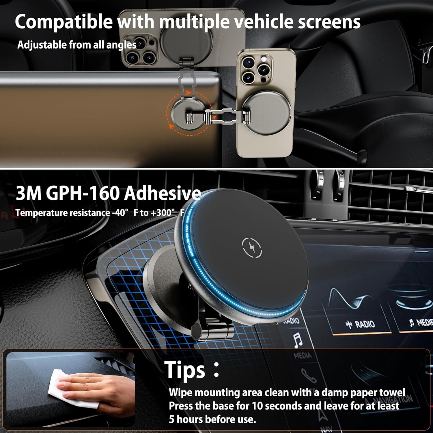 SCHUGS for Mag-Safe Car Charger Mount, [Zinc Alloy] 15W Fast Charging Ultra Magnetic Car Phone Holder, Magnetic Wireless Car Charger Dashboard, iPhone Car Mount Chrager for iPhone 16 15 14 13 Pro Max