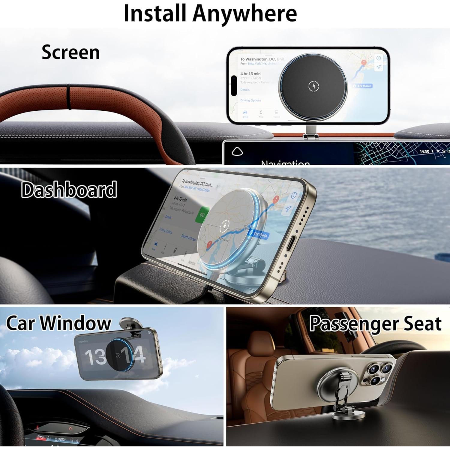 SCHUGS for Mag-Safe Car Charger Mount, [Zinc Alloy] 15W Fast Charging Ultra Magnetic Car Phone Holder, Magnetic Wireless Car Charger Dashboard, iPhone Car Mount Chrager for iPhone 16 15 14 13 Pro Max