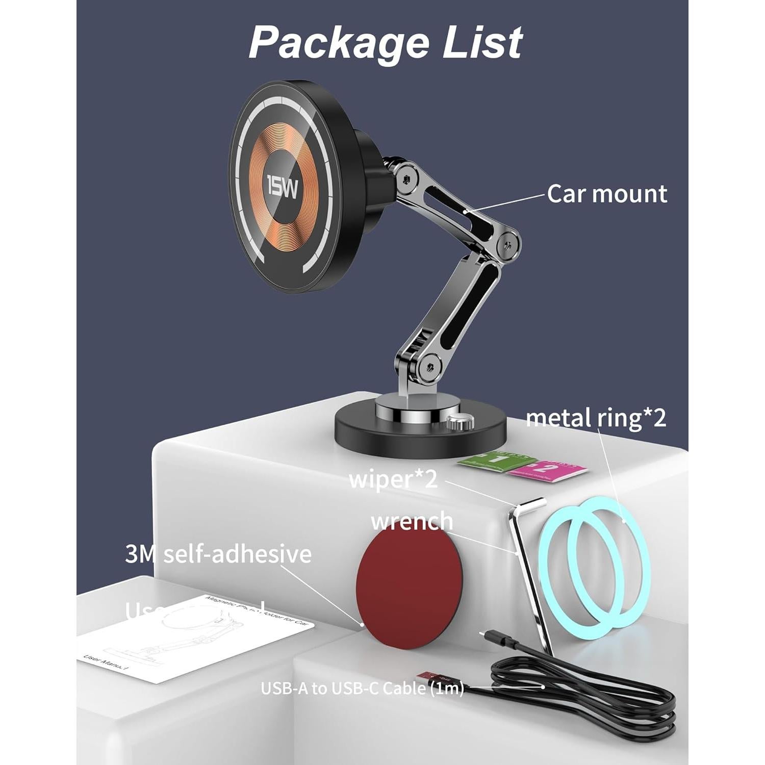 Soporte de Carga Magnético para Coche iAXBi 15W Inalámbrico