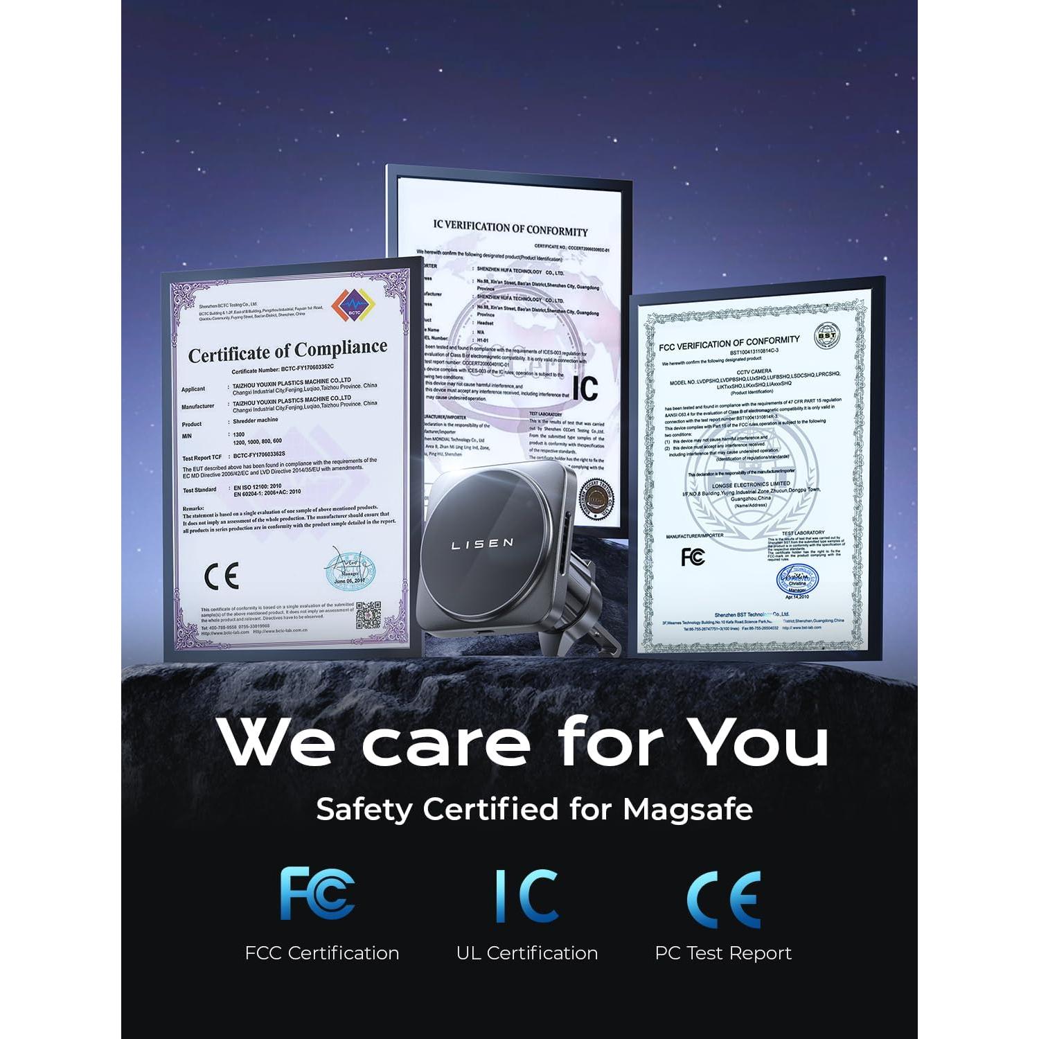 Soporte de Carga Magnético para Coche LISEN 15W Magsafe